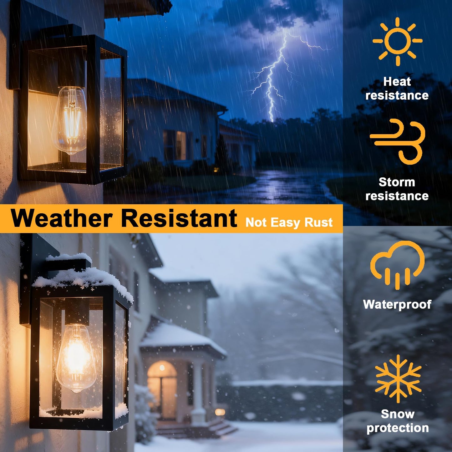 QueeuQ 2 Pack Modern Outdoor Wall Sconce Lights,Black Outdoor Wall Light Fixtures,Waterproof Outside Front Porch Lantern for House,Patio,Garage with E12 Base