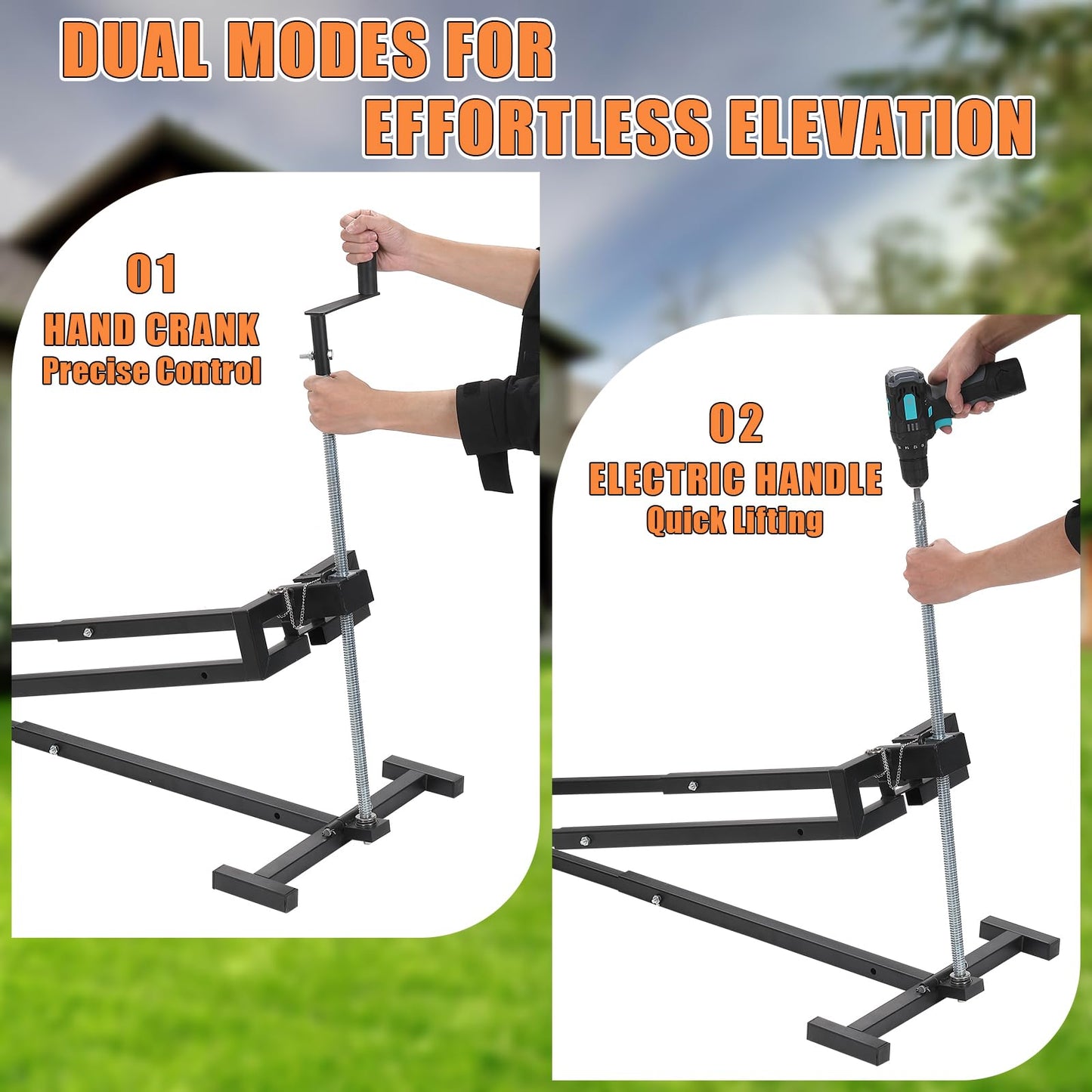 Wishtofly Lawn Mower Lift Jack, 880 Lbs Weight Capacity Heavy-Duty Telescopic Maintenance Lifter with Crank & Power Tool Handle, Foldable & Easy Assembly, Ideal for Lawn Mowers and Garden Tractors