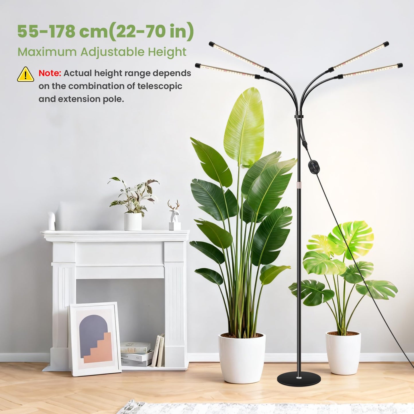 SENCHIKER Floor Plant Grow Light 12V, 660nm-Enhanced Full Spectrum, LED Grow Lamp with Timer & Dimmable, High PPFD 320 µmol/s/m²@6in, 20W Plant Light for Indoor Growing, E20-B