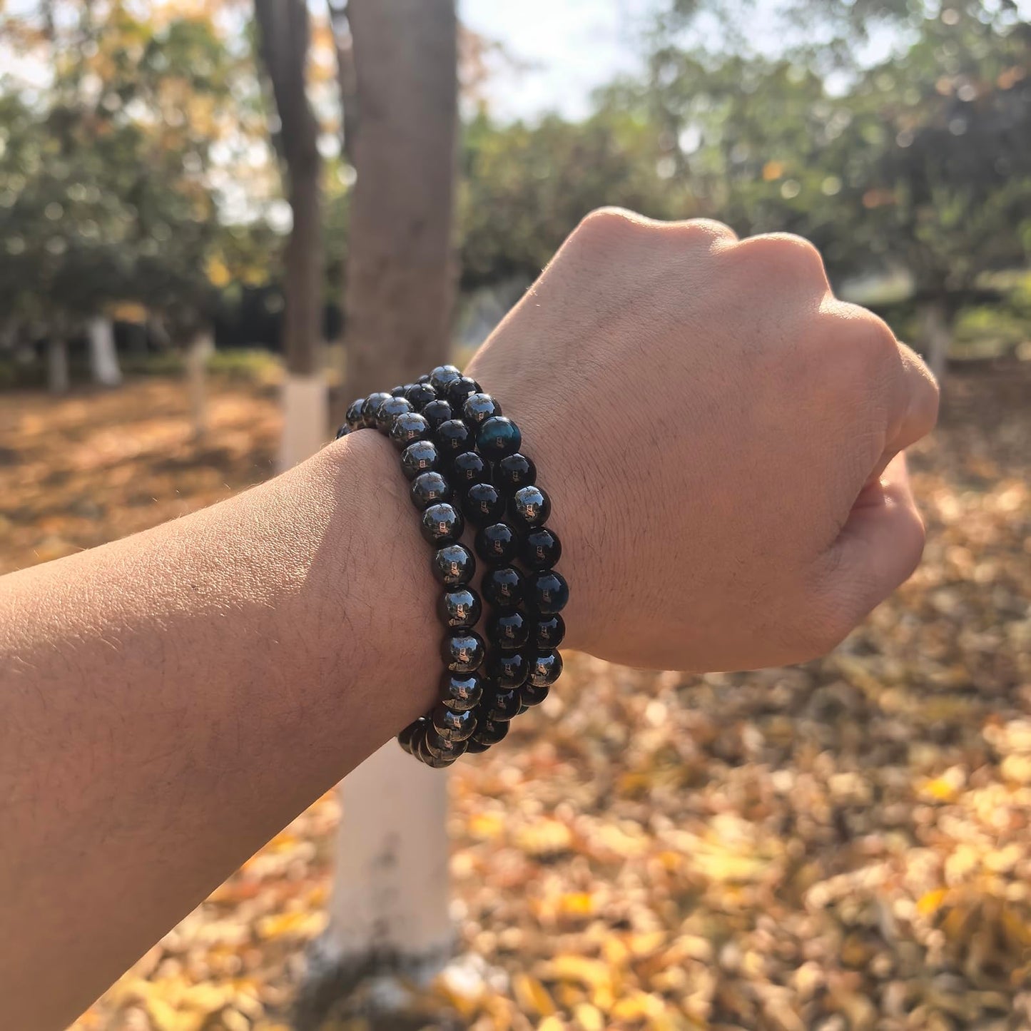 Crgwxzl Healing Crystal Bracelets for Women 8mm Natural Stone Beaded Stretch Bracelet Blue Tiger Eye Black Obsidian Hematite Spiritual Gemstone Lucky Jewelry Gifts
