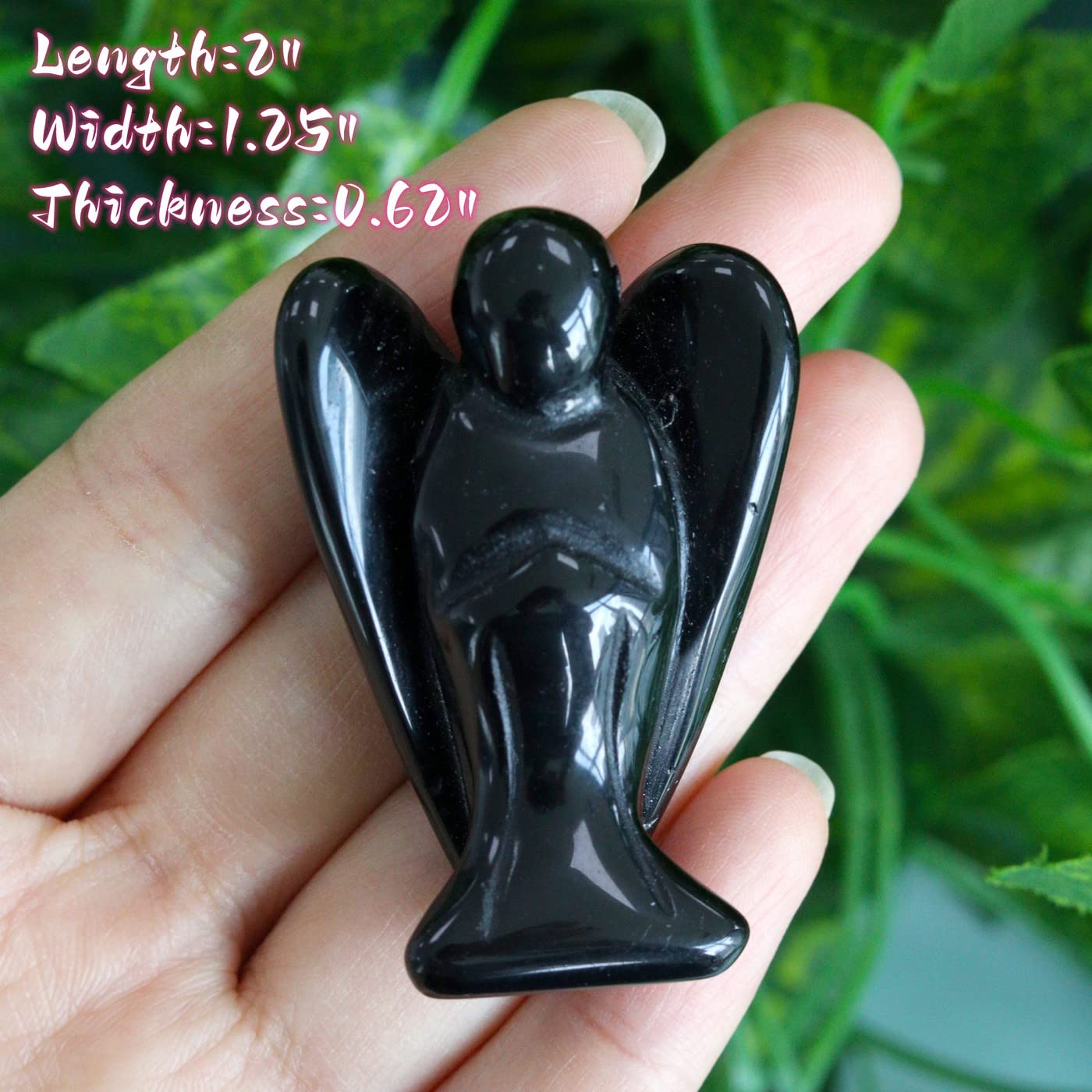 YATOJUZI 2" Black Obsidian Angel Decor Healing Crystals Polished Natural Stone Sculpture Statue Hand Carved Cute Figurines Energy Reiki Home Room Office Desk Decoration Guardian Gifts for Women Men