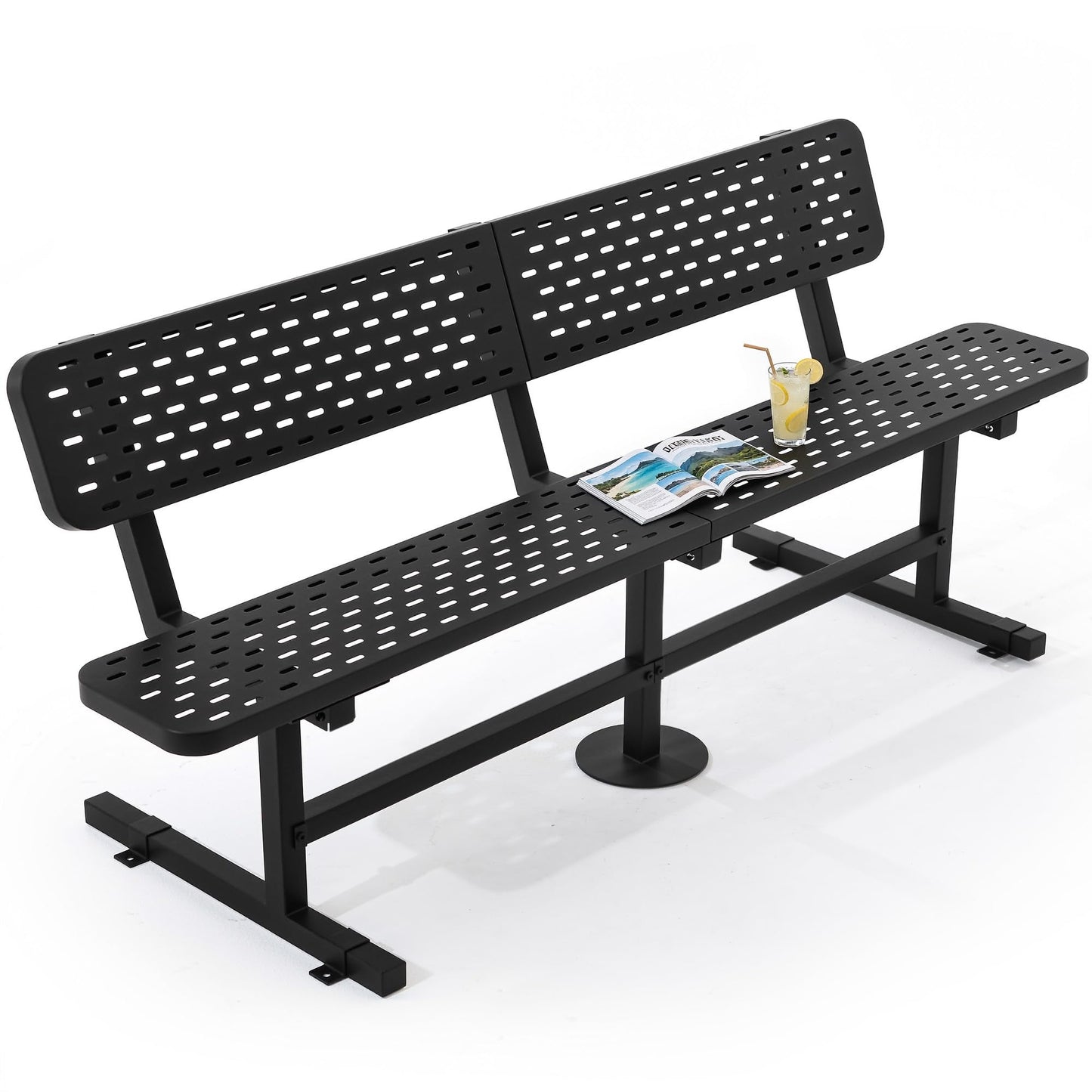 YITAHOME 6ft Outdoor Metal Park Bench with Back, Heavy Duty Park Carbon Steel Bench, Metal Garden Park Bench Thermoplastic Coated Weatherproof Seating for Patio Yard Commercial Use, 573 Lbs Cap Black