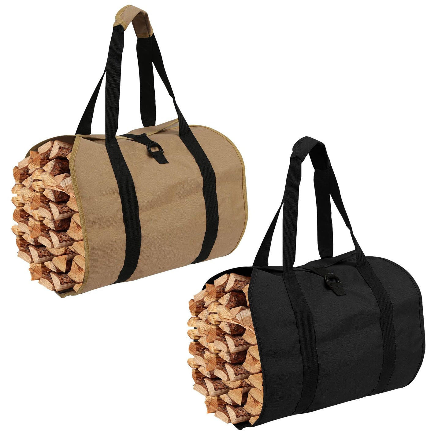 BREENHILL 2Pcs Firewood Bag Carrier, Durable Log Carrier Tote Wood Bag Firewood Holder Fireplace Wood Stove Accessories for Camping