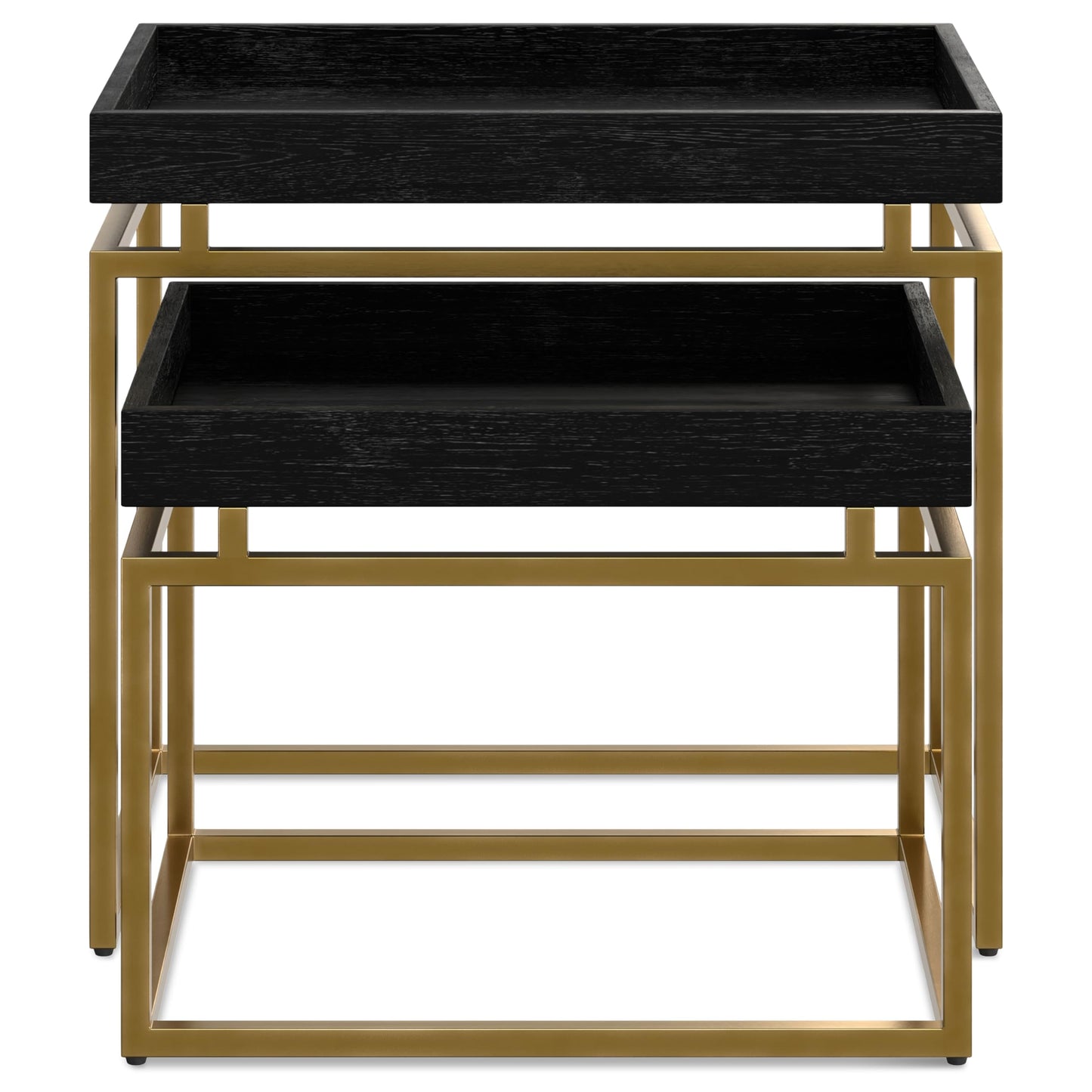 SIMPLIHOME Macy SOLID MANGO WOOD and Metal 20 inch Wide Rectangle Contemporary 2 Pc Nesting Table in Black, Gold, Fully Assembled for the Living Room and Bedroom