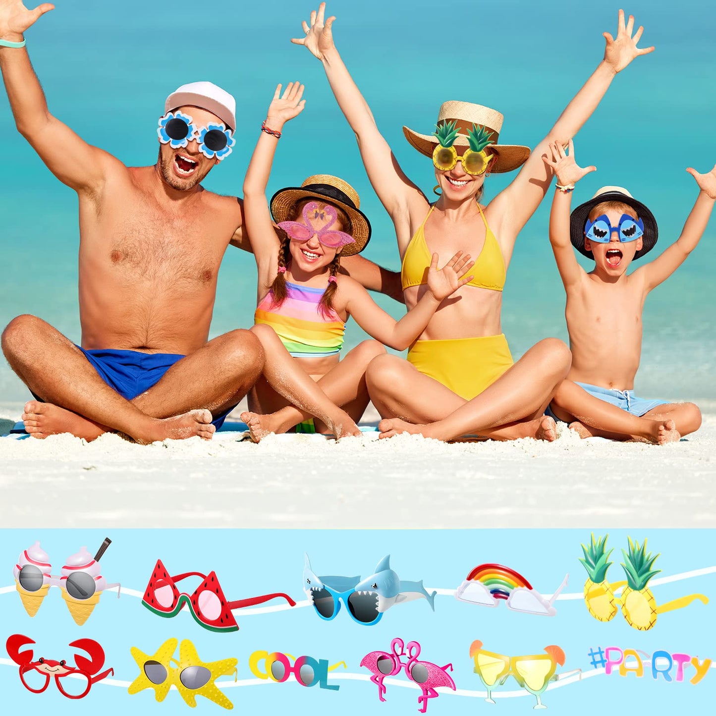 Junkin 24 Pairs Luau Party Sunglasses Funny Hawaiian Tropical Glasses Favors Novelty Fancy Eyeglasses Photo Booth Props for Adults Teens Birthday Summer Beach Themed Party Supplies Decoration