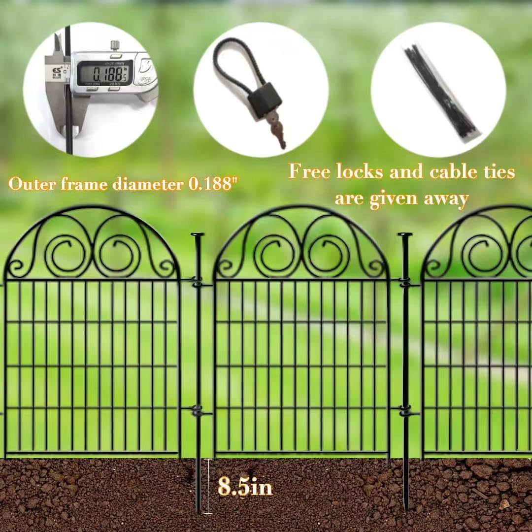 Getlay Tall Garden Animal Barrier Fence With Gate, 40 in(H)×27 in(L) 8 Panels Dog Digging Fences Barrier, Black Metal Temporary Fencing, Reusable Defense Fence For Outdoor Yard. Total 17.5 Ft│Patented