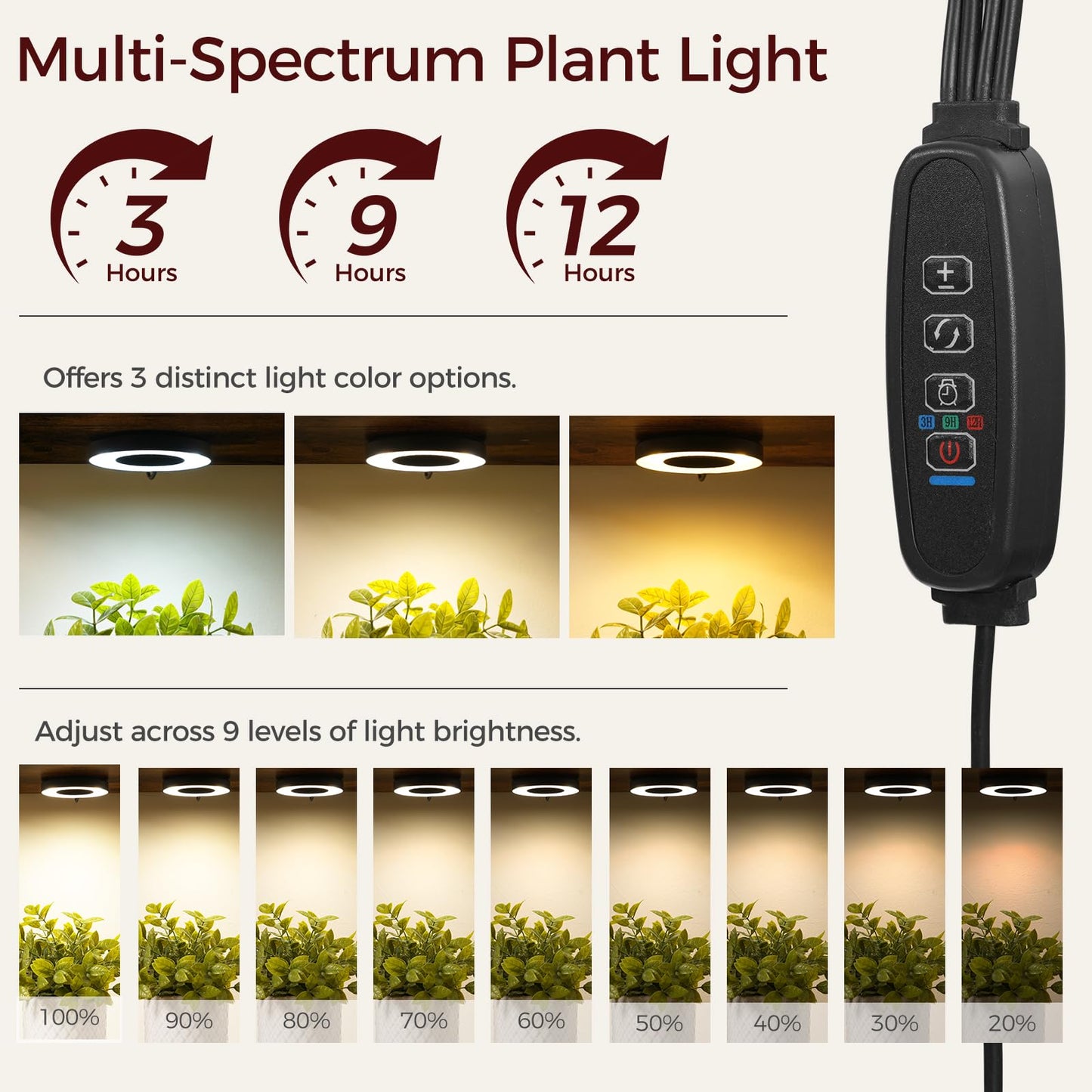 MAHANCRIS Plant Stand with Grow Light, 5 Tier Plant Shelf with Timer for Indoor Plants, Ladder Shape Flower Rack with Raised Back Edges, for Living Room, Balcony, Rustic Brown and Black PSHR05E01