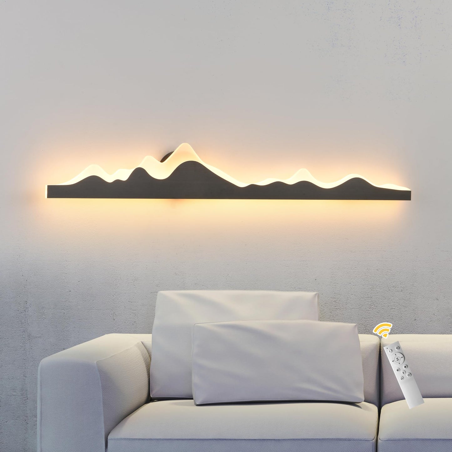 Qcyuui Wall Sconce with Remote Control 47.2inch Dimmable LED Wall Lights Black Led Wall Sconce Indoor Mountain Shape Wall Lamps for Living Room Bedroom Hallway,24W