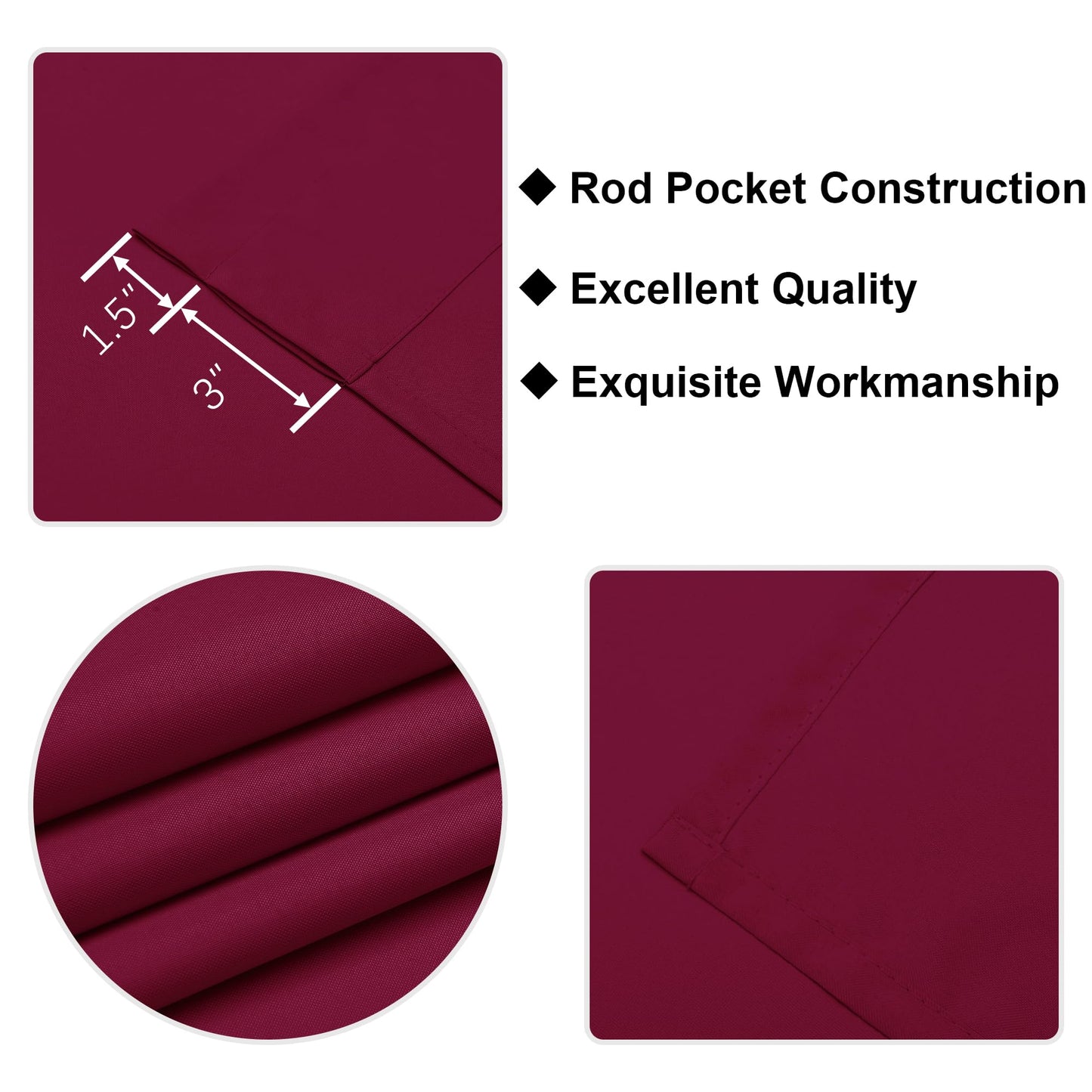 Hiasan Valance Curtains for Kitchen, Living Room, Basement, and Bathroom Windows, Small Window, Farmhouse Solid Short Topper, Short Rod Pocket Curtain Panels - 52 x 18 Inches, Wine Red, 1 Panel