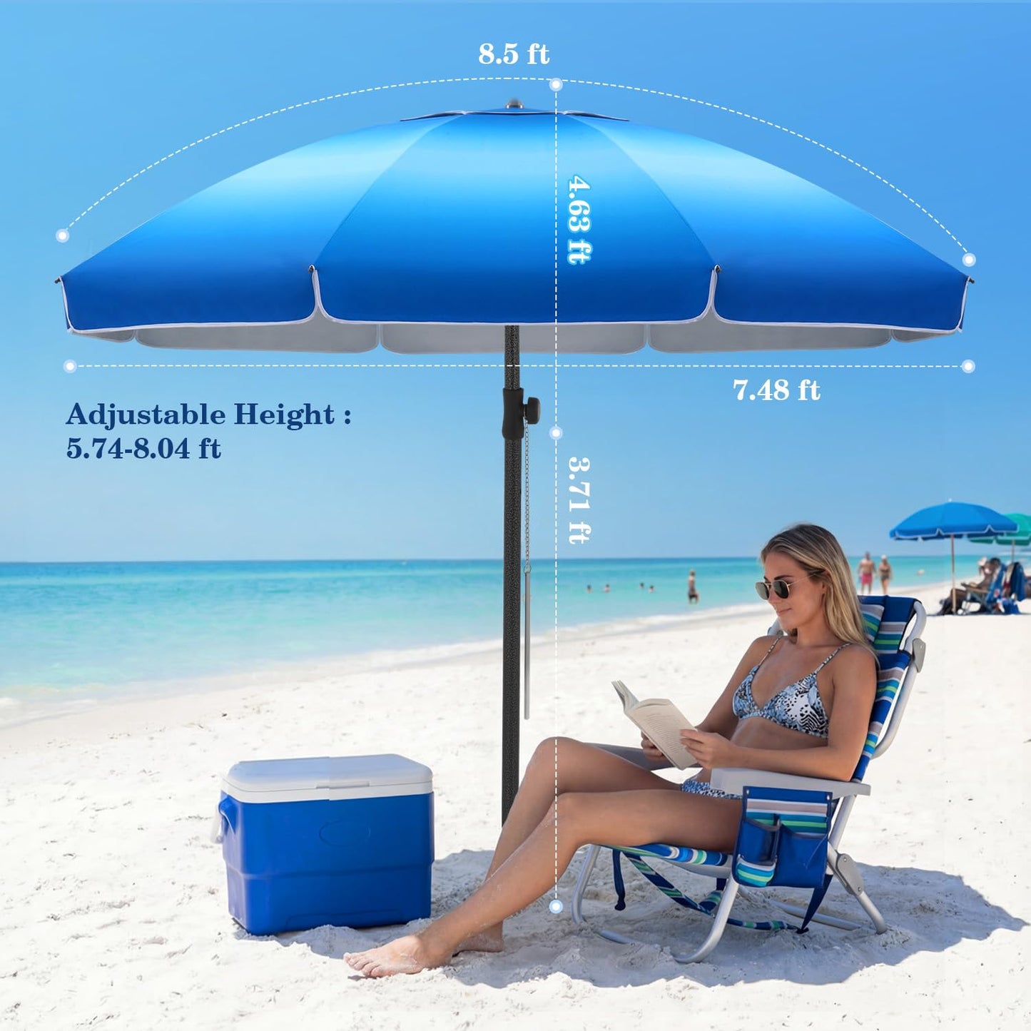 UIRWAY 8.5FT Beach Umbrella, Heavy Duty Windproof Beach Umbrellas with Sand Anchor & Tilt, Sun Protection Portable Beach Umbrella with Carrying Bag for Beach, Patio Garden Pool Outdoor