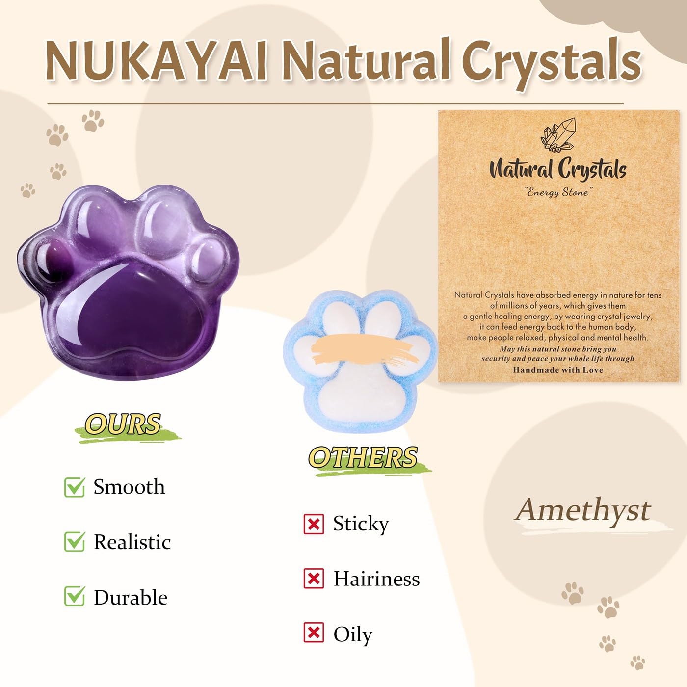 NUKAYAI Worry Stone Amethyst Cat Paw Crystal Statue Figurines Carved Healing Crystals Natural Home Decor Handcrafted Sculpture Purple Cute Lucky for Cat Lovers Women