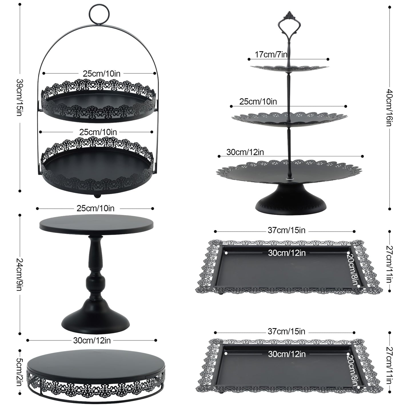 6 Pcs Black Cake Stands Set, QENUIITEA Cake Display Pedestal Tiered Cupcake Holder Dessert Plate Serving Tower Tray Decorative for Wedding Birthday Party Baby Shower Celebration