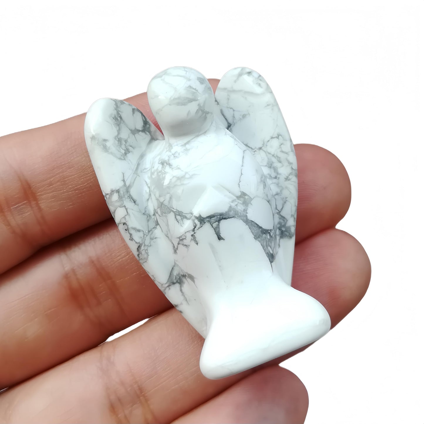 Afucats Natural White Howlite Turquoise Healing Guardian Angel Indoor Decorative Stone,1.5 Inches Carving Pocket Palm Statue,Gift for Her Christmas Décor