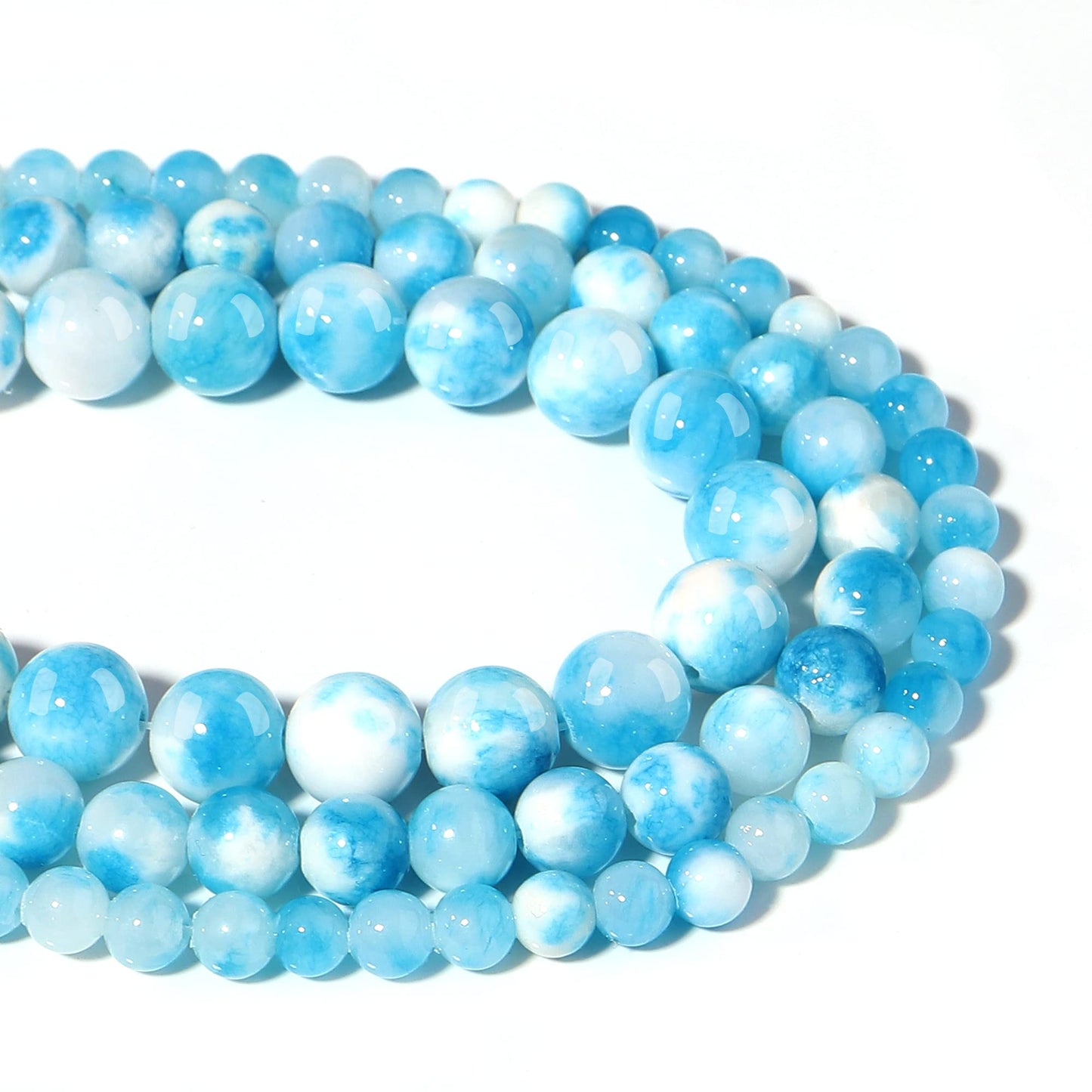 Filluck Natural Stone Beads 8mm Blue White Jade Polished Round Smooth Gemstone Beads for Jewelry Making Adults 15 Inch(Blue White Jade,8mm)