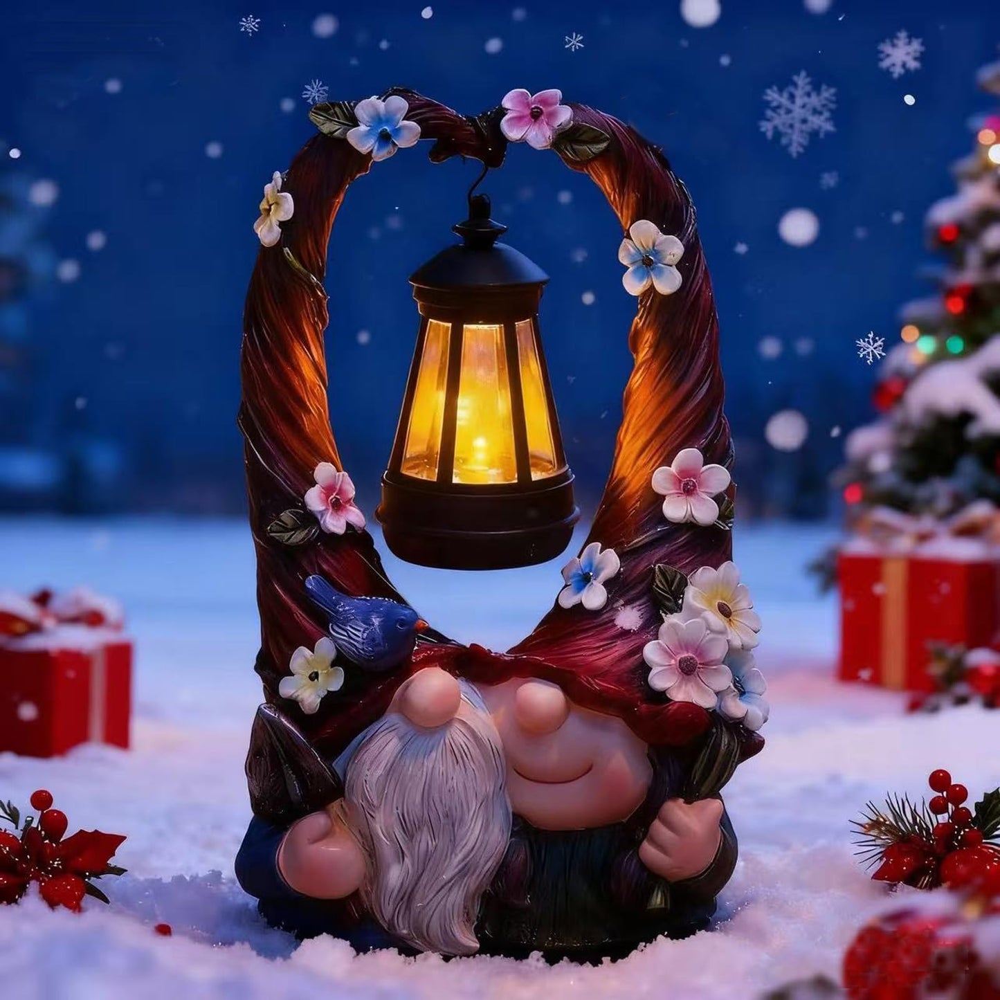 Joint Honglin Outdoor Couple Gnome Decorations with Solar Light Lantern Double Cute Gnomes Resin Statues Outdoor Decor Gifts for Valentine's Day Anniversary(Couple Gnome)