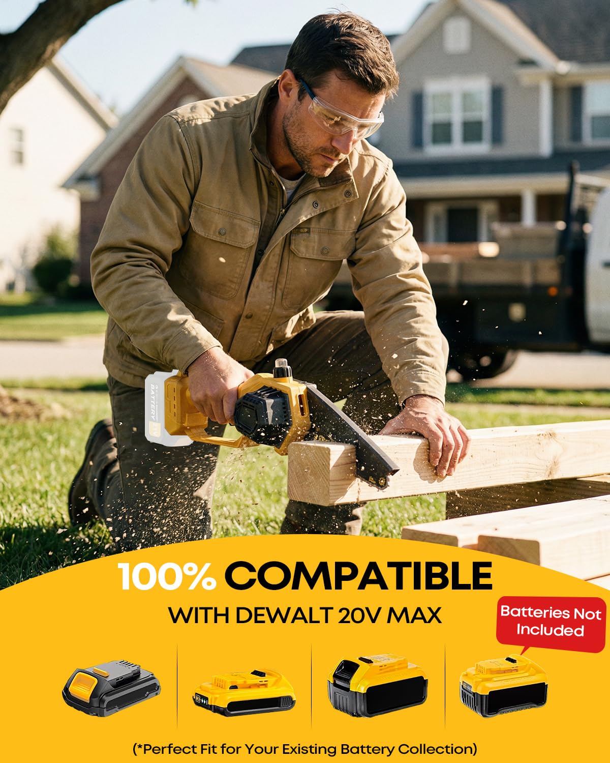 Dnveey 8-Inch Cordless Pole Saw for Tree Trimming, Compatible with DeWalt 20V Max, 15.6FT Extendable 2-in-1 Mini Chainsaw & Tree Trimmer, 800W Brushless [Tool Only - No Battery]
