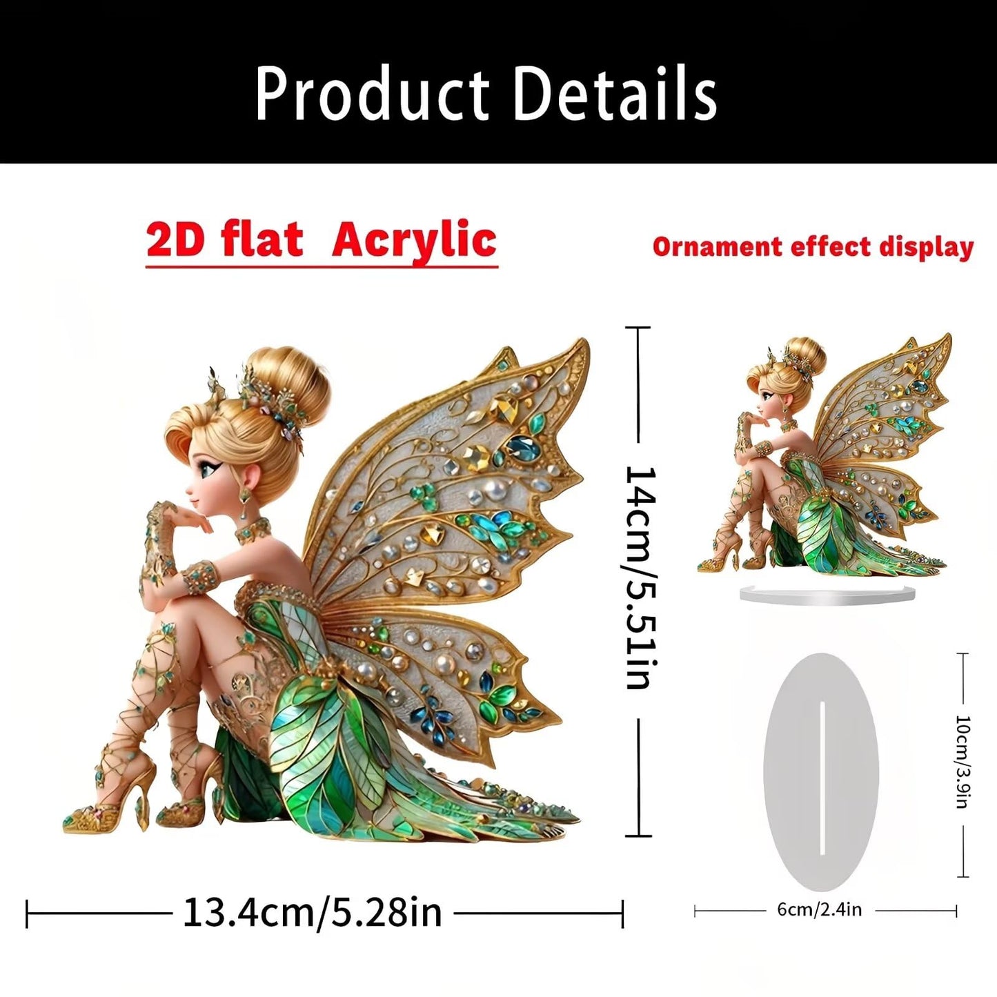 Fairy Sitting Jeweled Wings Acrylic Desktop Decoration, Suitable for Home Décor in Living Room or Office. Idea Gift Choice: Halloween, Christmas, Birthday, Anniversary, Valentine's Day, Celebrations