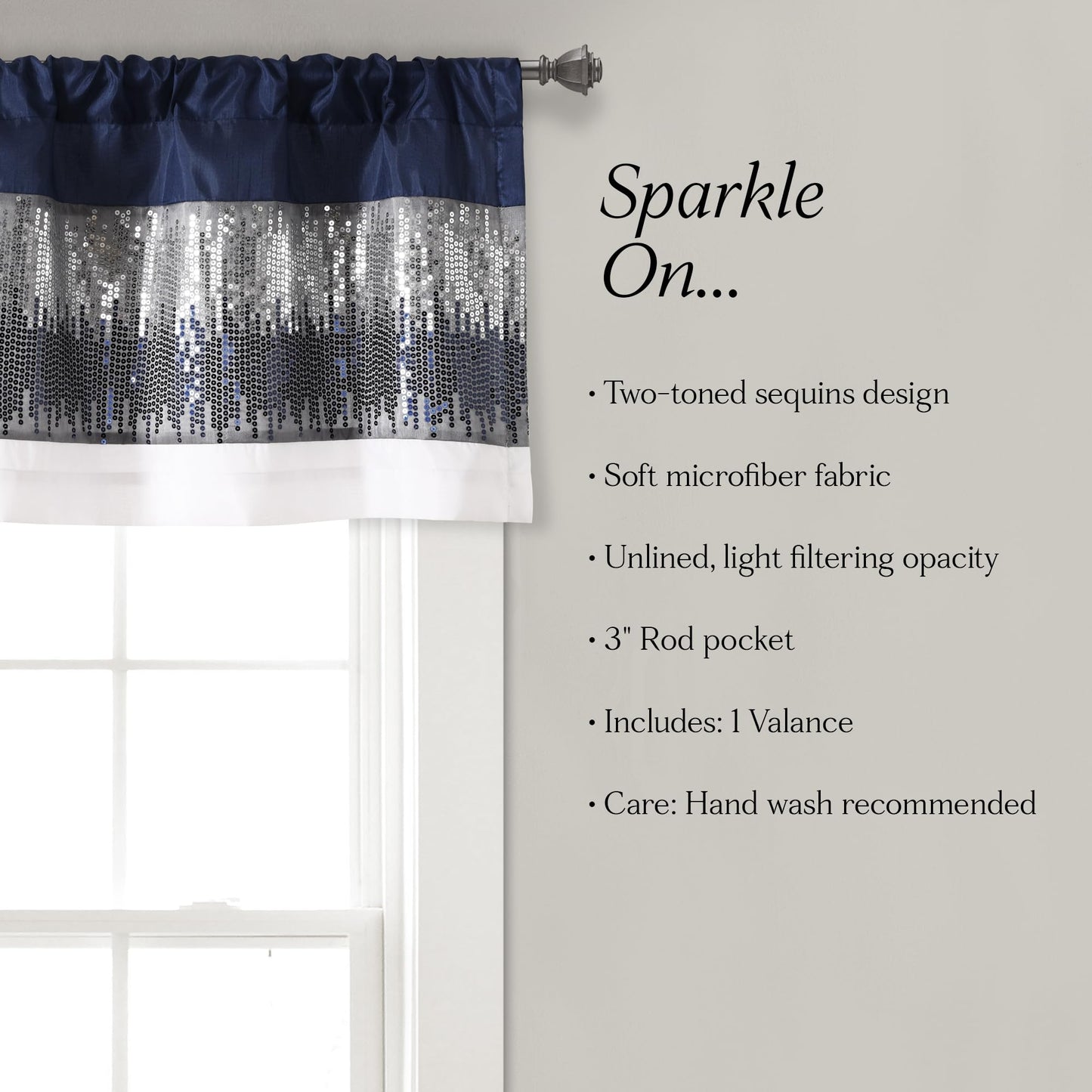 Lush Decor Night Sky Sequins Valance Curtain Single, 52"W x 18"L Navy & White - Kitchen Curtains Valances For Windows - Bathroom Curtains Window