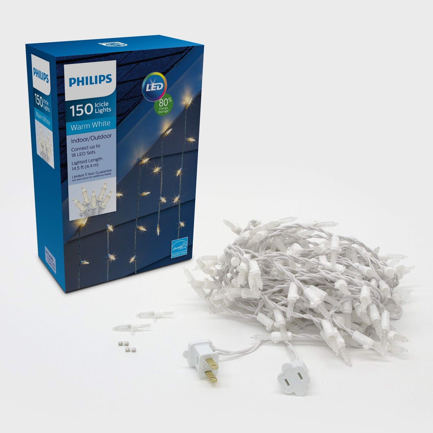 Philips 150 LED Warm White Faceted Mini Icicle Lights