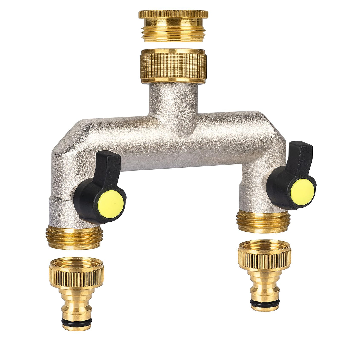 Anstore 2 Way Heavy Duty Faucet Splitter, Two Way Hose Splitter Brass Tee Valve with Handle 3/4" Garden Hose Connector Dual Outlet, Spigot Splitter 2 Way for Home, Yard, Washing Machine, Garden Hoses