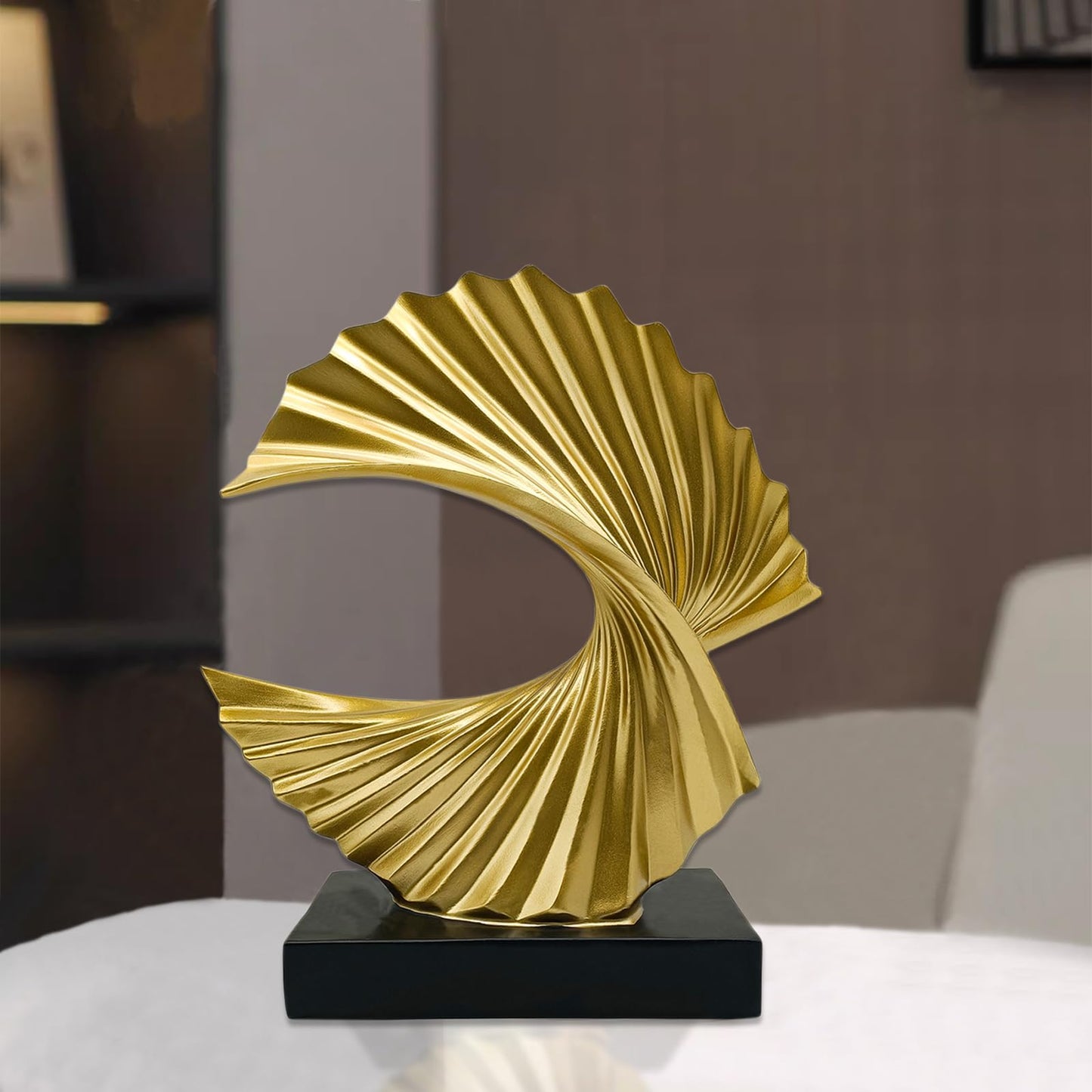 Paytonture Gold Ocean Wave Statue, Modern Abstract Art, Resin Statue, Office Desk & Shelf Decor Accent for Men