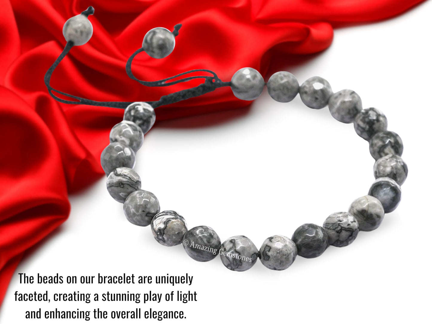 Amazing Gemstone Map Stone Bracelet for Women - Chakra Mens Bracelet Protection Crystals&Healing Stones - Blessing Bracelet Spiritual Meditation Gift (Faceted Beaded Bracelet, Adjustable)