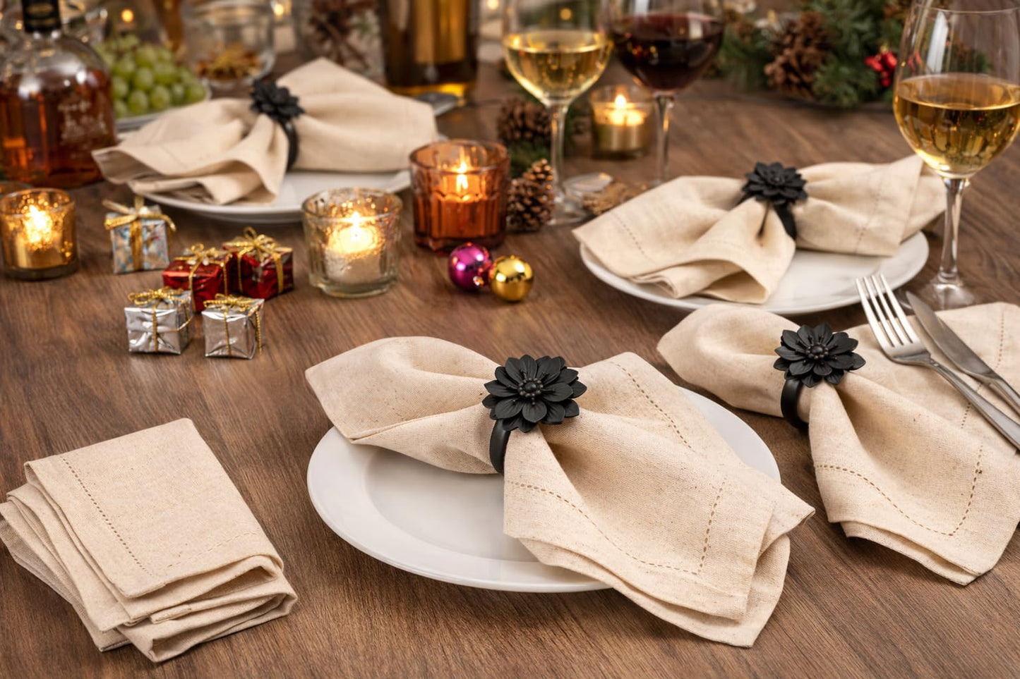 Linen Flax Cotton Cloth Dinner Napkins Set of 72-18x18 Natural Fabric with Hemstitched Mitered Corners - Machine Washable Wedding, Cocktail & Party Table Napkins - Natural