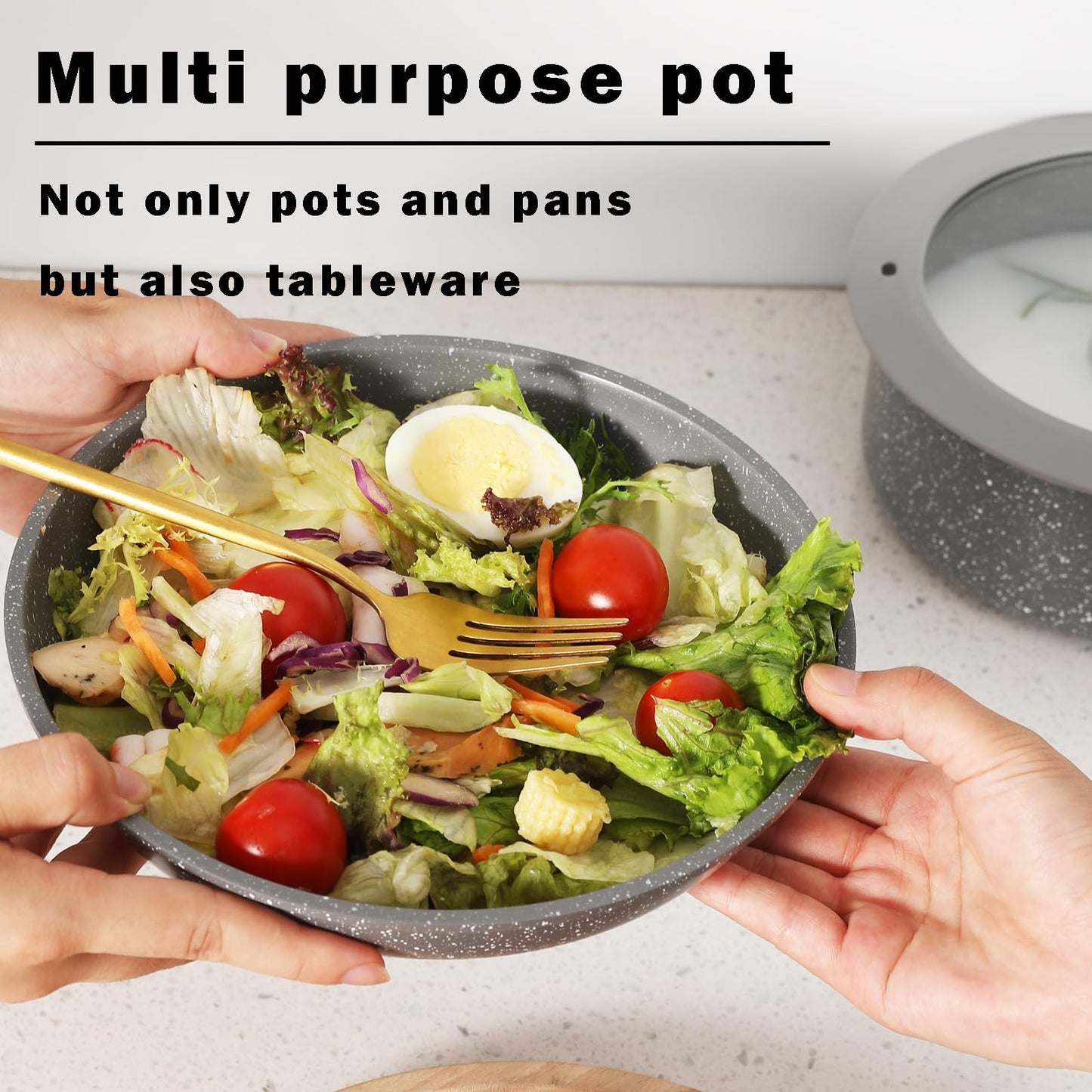 Vkoocy Gray Non Stick Pot and Pan Set with Removable Handle, Ceramic Cookware Set Detachable Handle, 5pcs Induction Kitchen Camping Stackable Pots Pans, Dishwasher/Oven Safe, PTFE/PFAS/PFOA Free