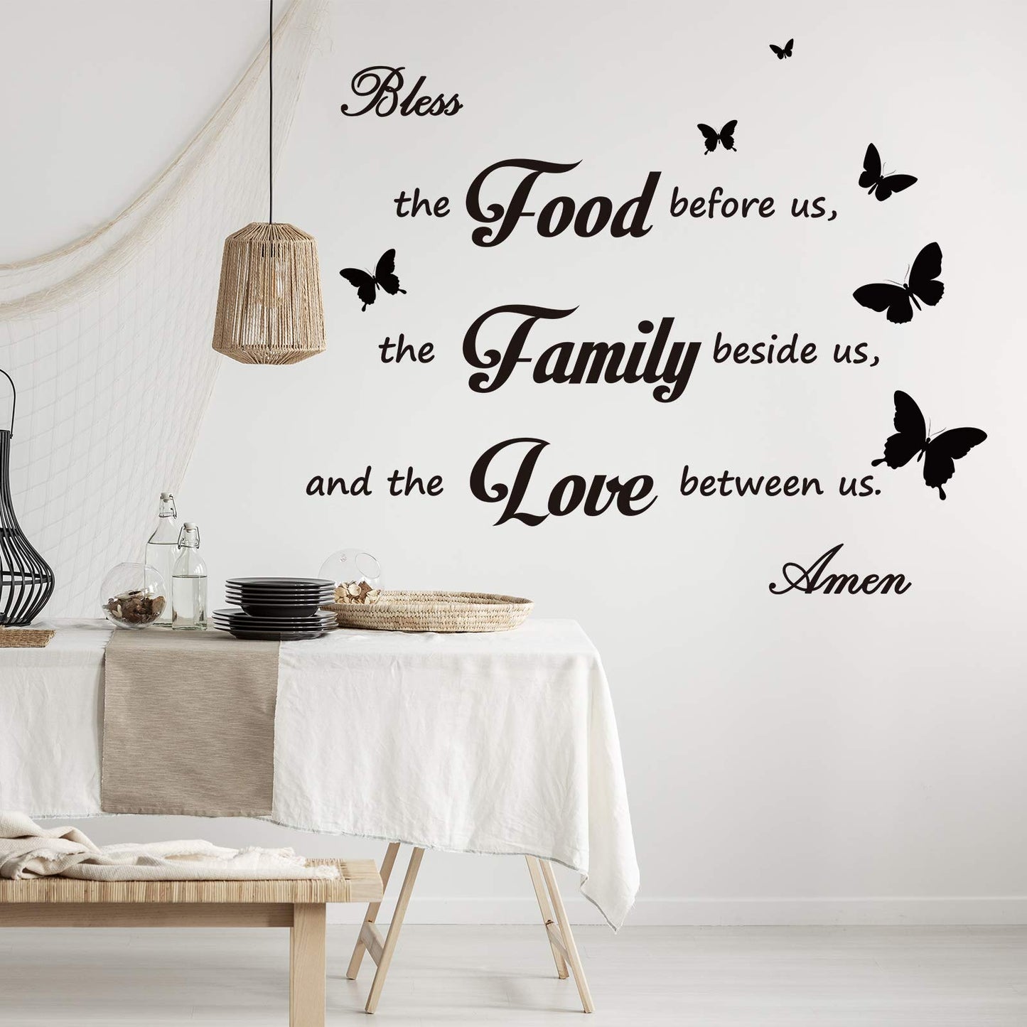 Kitchen Wall Stickers Dining Room Decor Dinner Prayer Sign Bless The Food Before US Sign Family Stickers for Home Wall Decorations(2)
