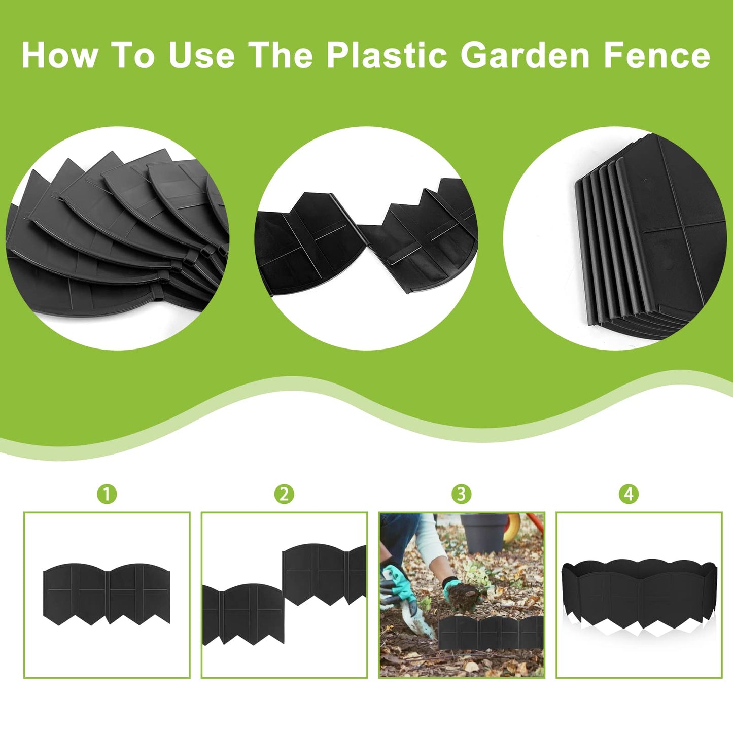 Vashly 40Ft Landscape Edging No Dig, 5.9In Garden Edging Border with 40Pcs Stakes, 40Pcs Plastic Flower Bed Border Flexible for Landscaping, Lawn Patio, Pathway, Black