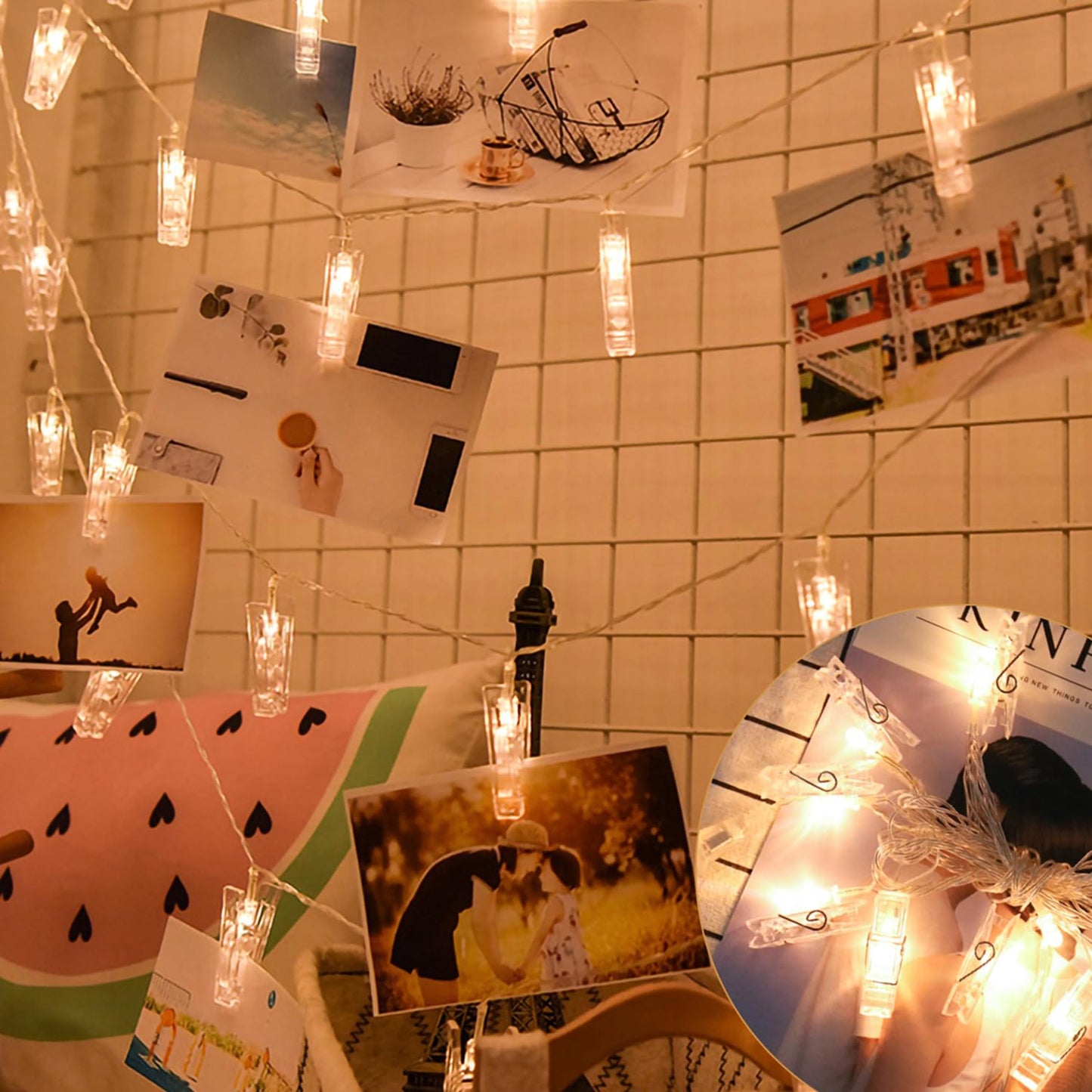 Photo Clip String Lights 17Ft - 50 LED Fairy String Lights with 50 Clear Clips for Hanging Pictures, Christmas Party Birthday Decoration - Perfect Dorm Bedroom Wall Decor Wedding Decorations
