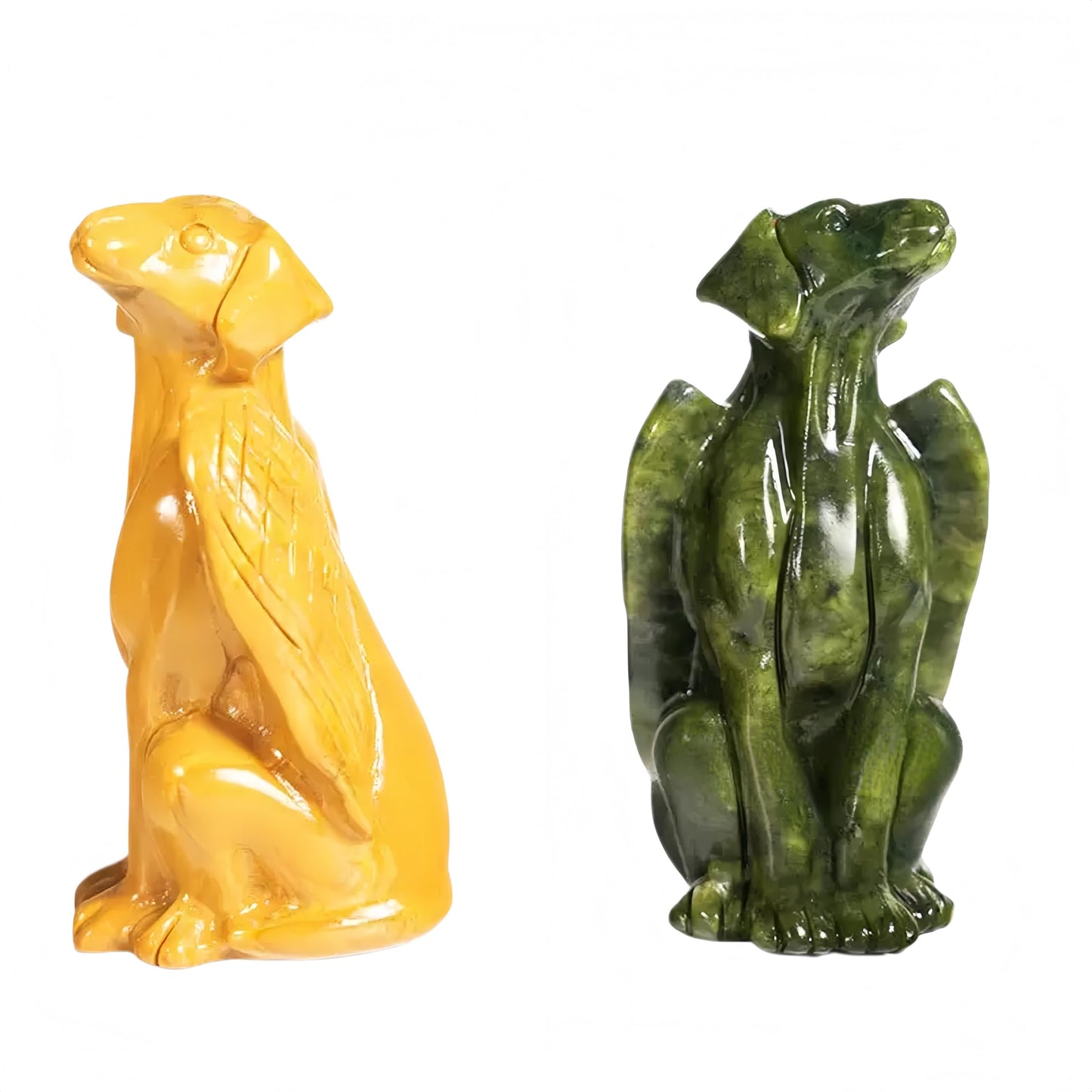 Sunshcat Natural Green Jade Crystal Winged Dog Figurine Crystals and Healing Stones,2 Inches Animal Figurines Gemstone Indoor Decorative Stone