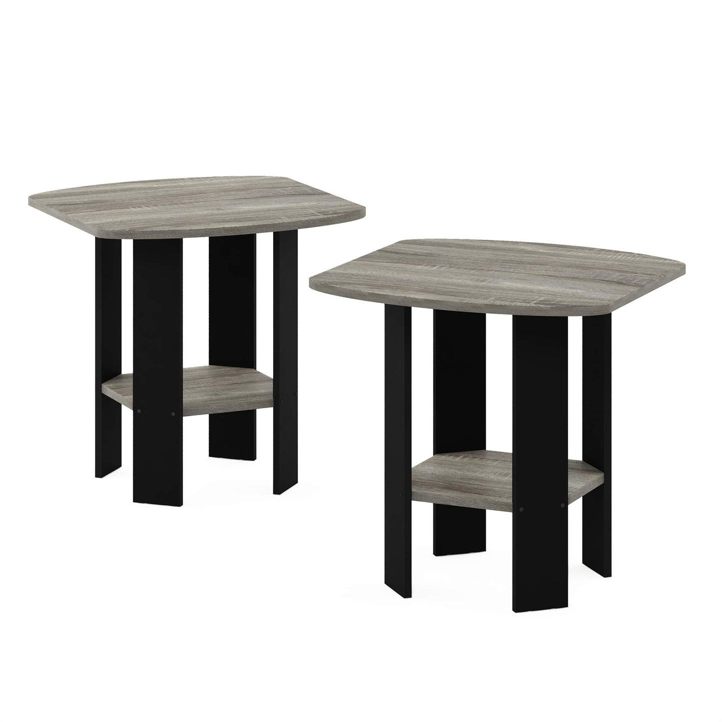 Furinno SIMPLE DESIGN Side Table Set of 2, 2-Tier Modern End Table with Soft Edges, Open Shelves Night Stand, Bedside Table, for Living Room, Bedroom, French Oak
