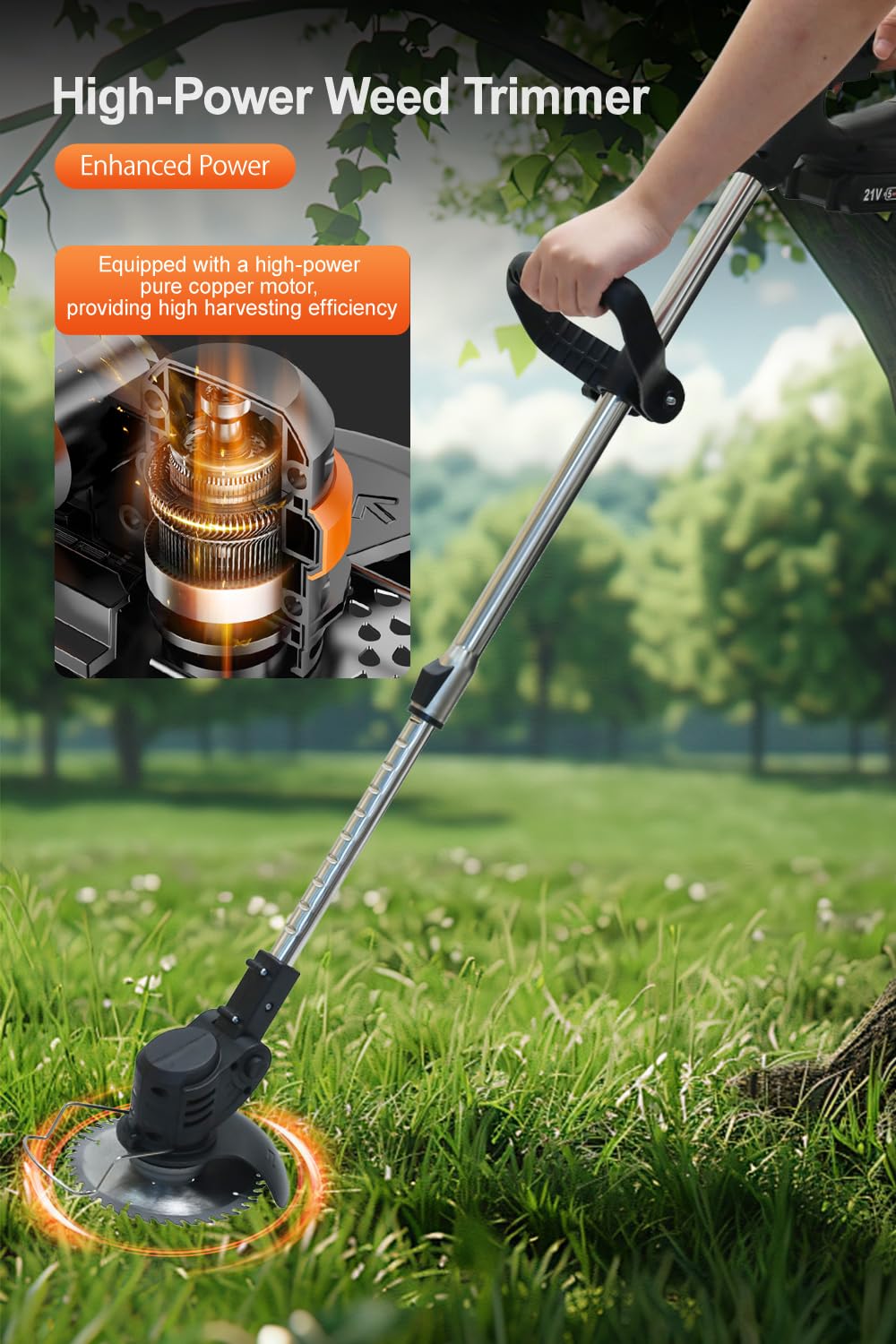 Cordless Weed Wacker, Lightweight Electric Grass Trimmer, 2 Batteries, Weed Erimmer, Adjustable Weed Eater,String Trimmers,Black