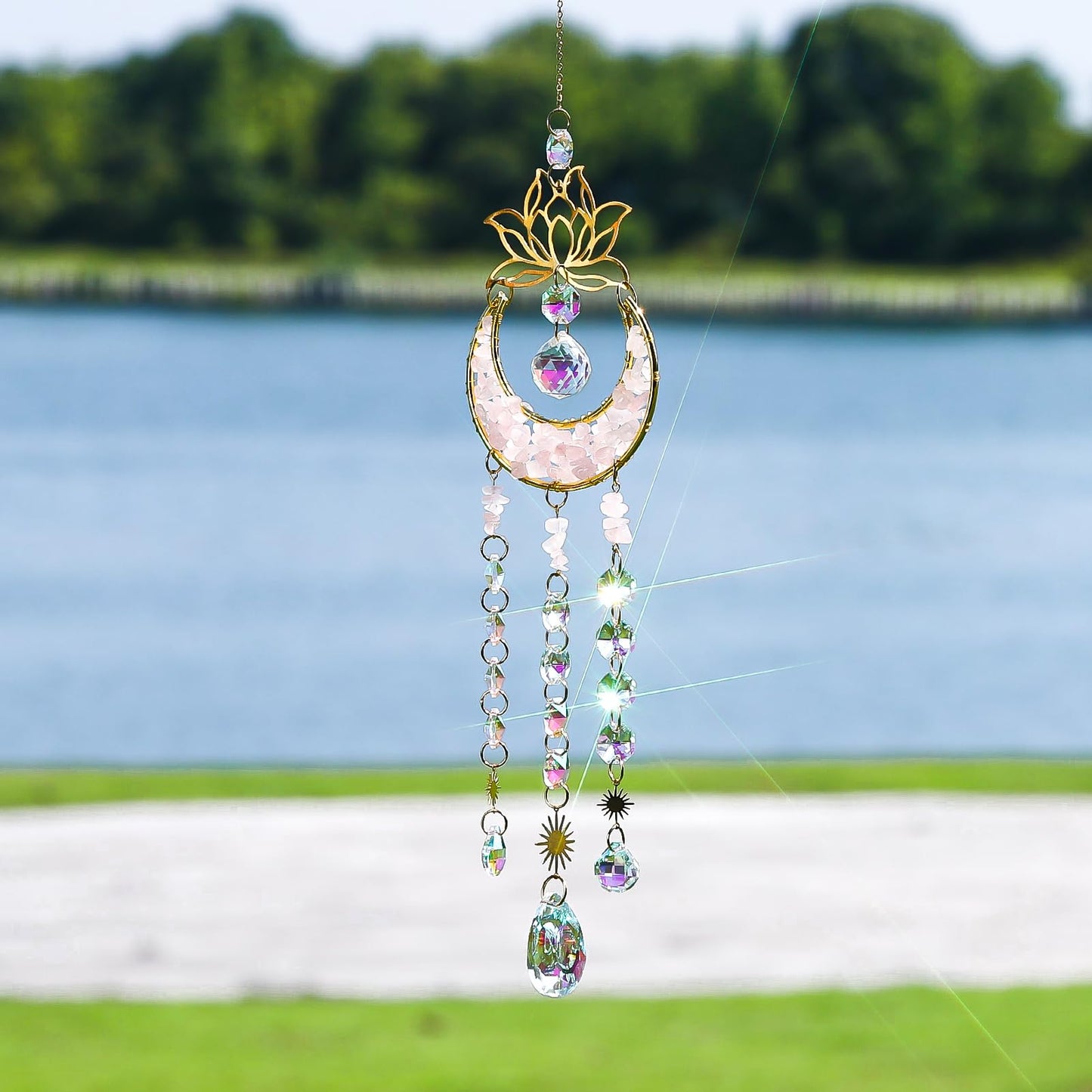 Glistify Upgraded Quartz Crystal Suncatcher with Stainless Chain for Window,Rust Resistant Easy to Hang Sun Catcher for Indoor Outdoor,No Assembly Sparkly Light Catcher