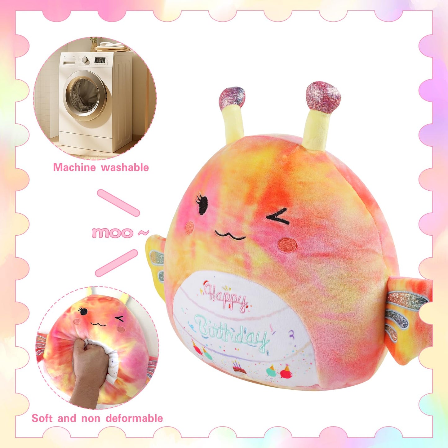AWNOGKUE Stuffed Animal Butterfly Plush Toys 14 Inch Soft Unicorn Plushies Pillow Cute Rainbow Plushies Room Decoration Birthday Gifts for Kids Toddlers Girls and Boys (Large Butterfly)