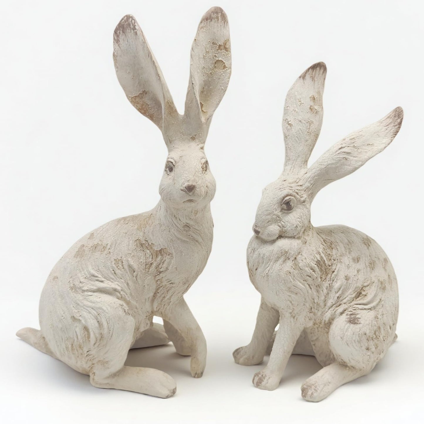 YimiBloss Easter Bunny Decorations Set of 2, 10 Inch Large Distressed Resin Rabbit Figurines, Spring Home Decor for Outdoor, Yard, Garden, Table，Farmhouse & Rustic Bunny Statues Decor Gifts (Large)