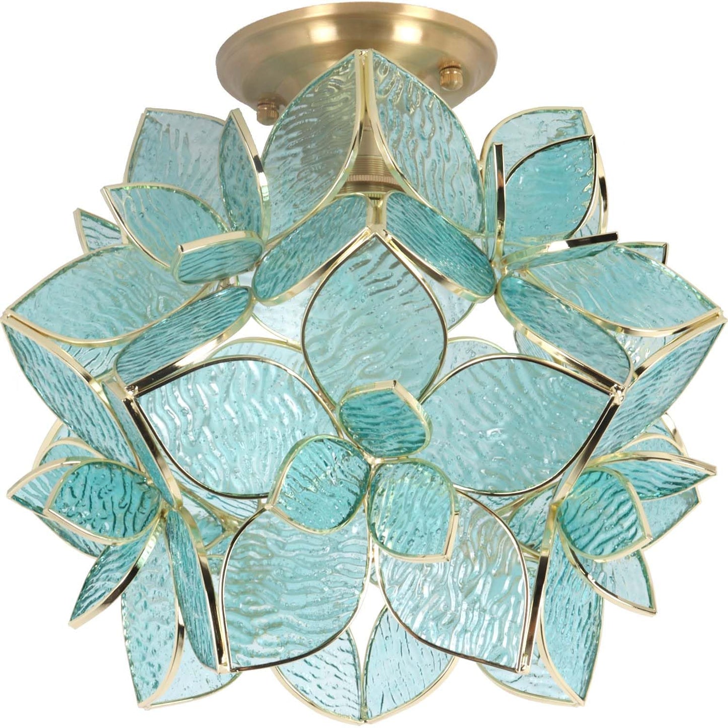Bieye L11048 Flower Petals Tiffany Style Stained Glass Close to Ceiling Light for Home Decor (Light Blue, 12" Rose Lily)