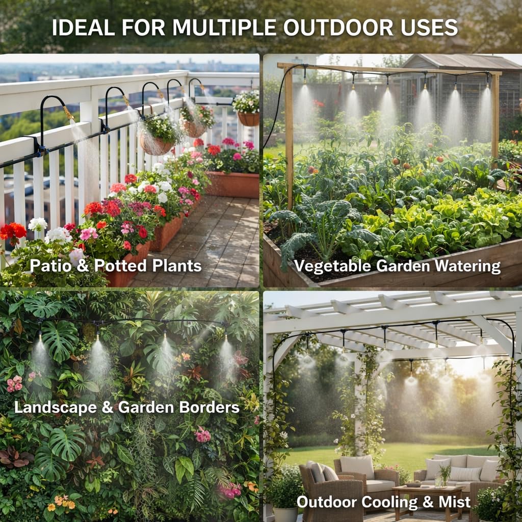 Automatic Garden Irrigation System 200ft, Upgraded Drip & Spray Watering Kit with 36 Adjustable Copper Nozzles for Raised Beds, Outdoor Garden, Lawn, Potted Plants & Greenhouse (200ft)