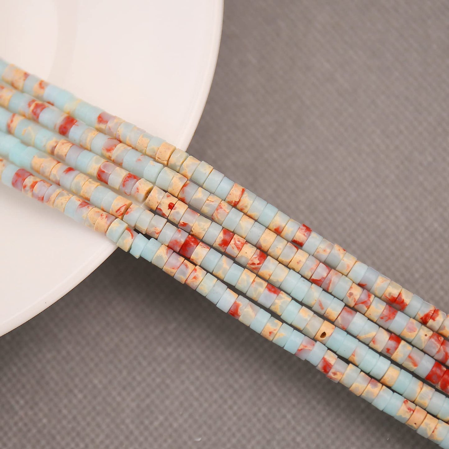 BONNY BOXX 150PCs Natural Snake Skin Imperial Jasper Spacer Beads, Loose Semi Precious Flat Round Gemstone Heishi Disc Stone Beads for Beading Jewelry Making 4mm*2mm