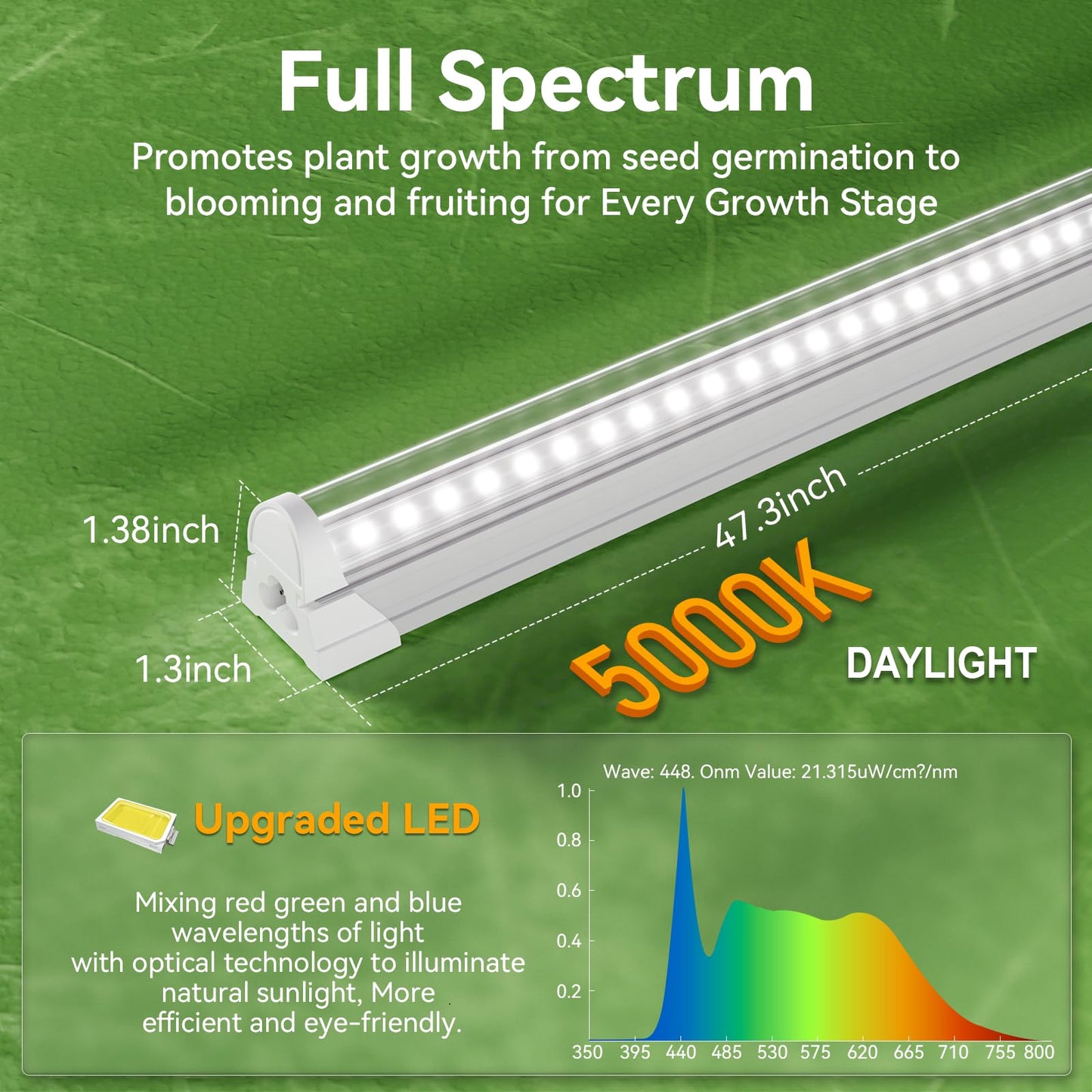 4FT Grow Lights for Indoor Plants,T8 5000K Full Spectrum Plant Light,270W(6 x 45W), LED Grow Light Strips with Timer, Aluminum Reflector, Linkable,Plant Growing Lamp Fixture for Greenhouse Indoor 6pcs