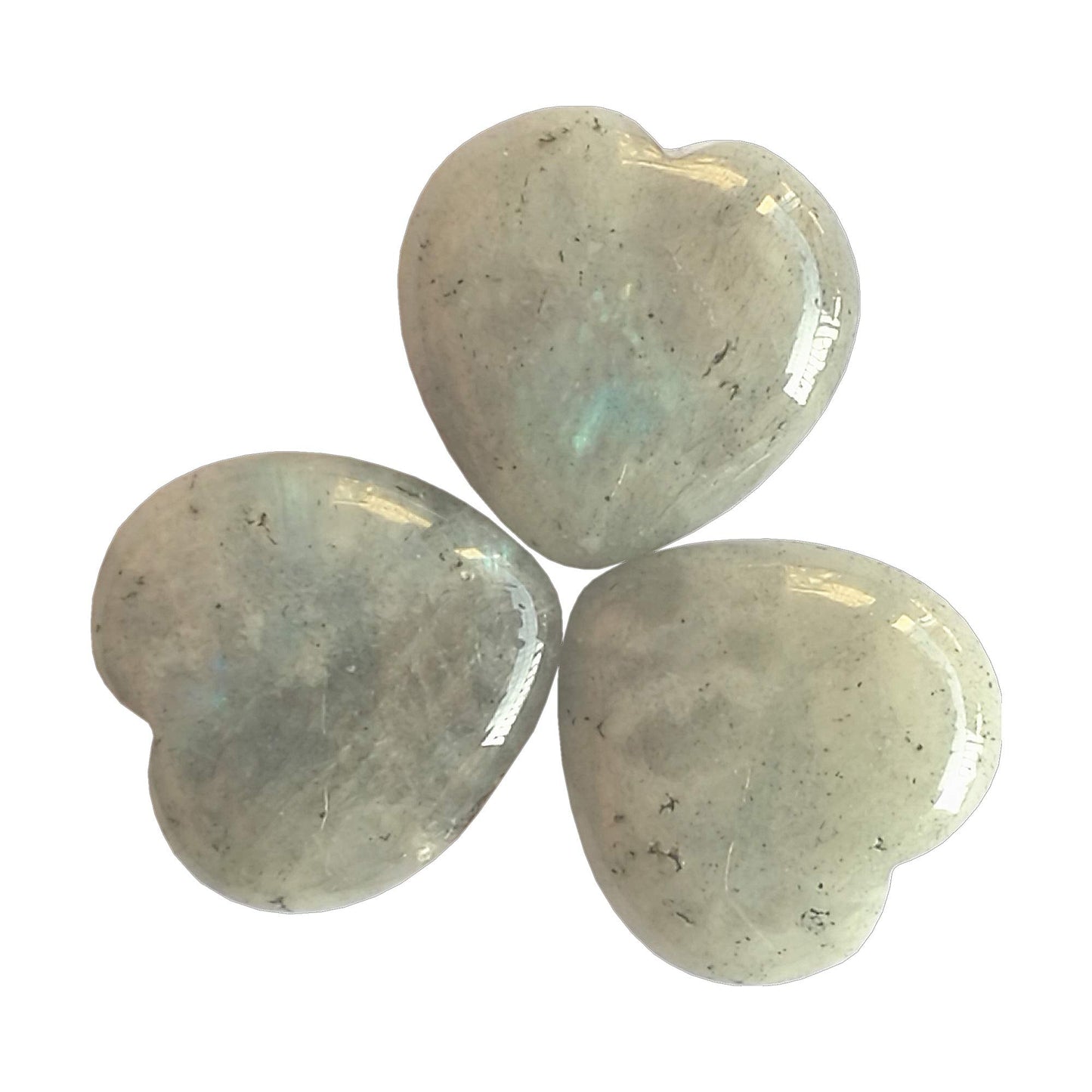 Bacatgem 3 Pcs Natural Moonstone Pocket Palm Thumb Healing Crystal Heart Love Worry Stones,1 inches Reiki Balancing Crystal and Healing Stones