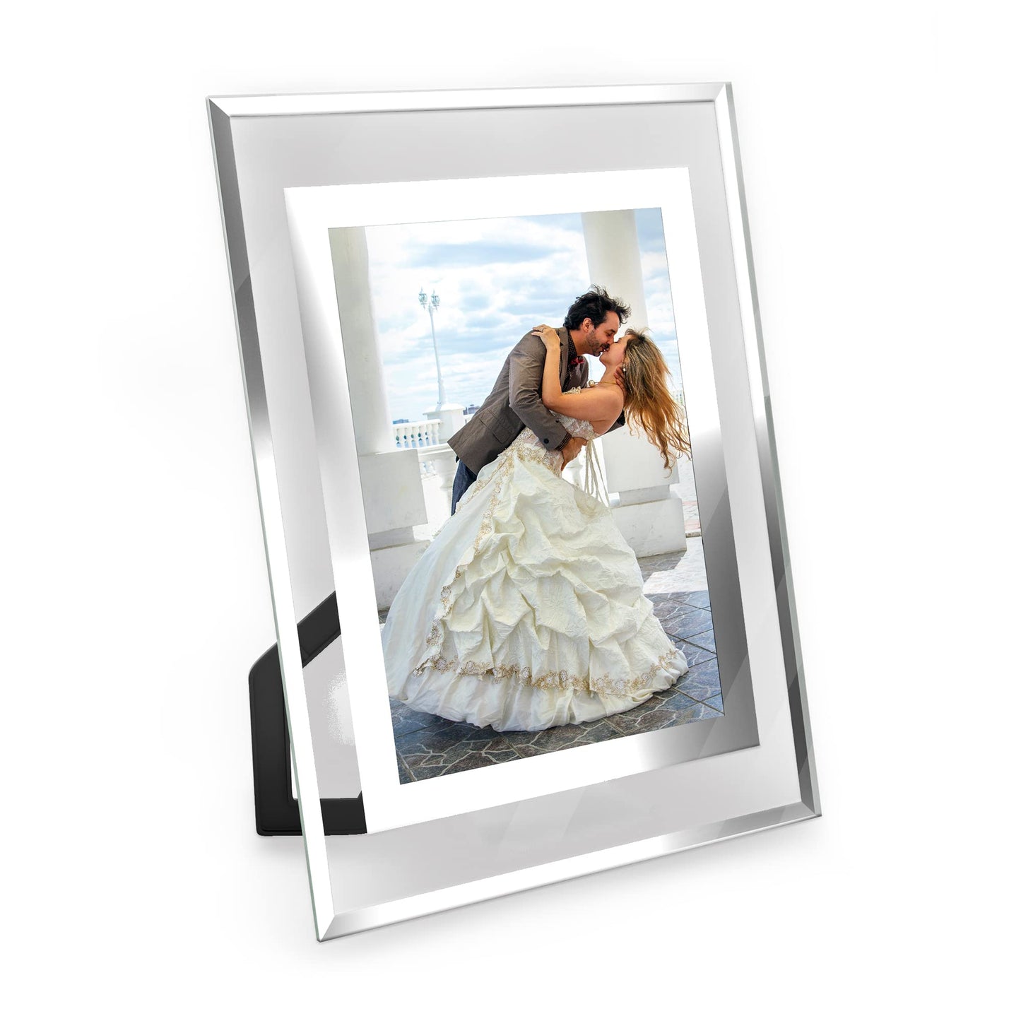 Komimaci 5x7 Picture Frames - Glass Photo Frame for Tabletop/Desktop Display, Horizontal/Vertical Orientation, Silver Finish