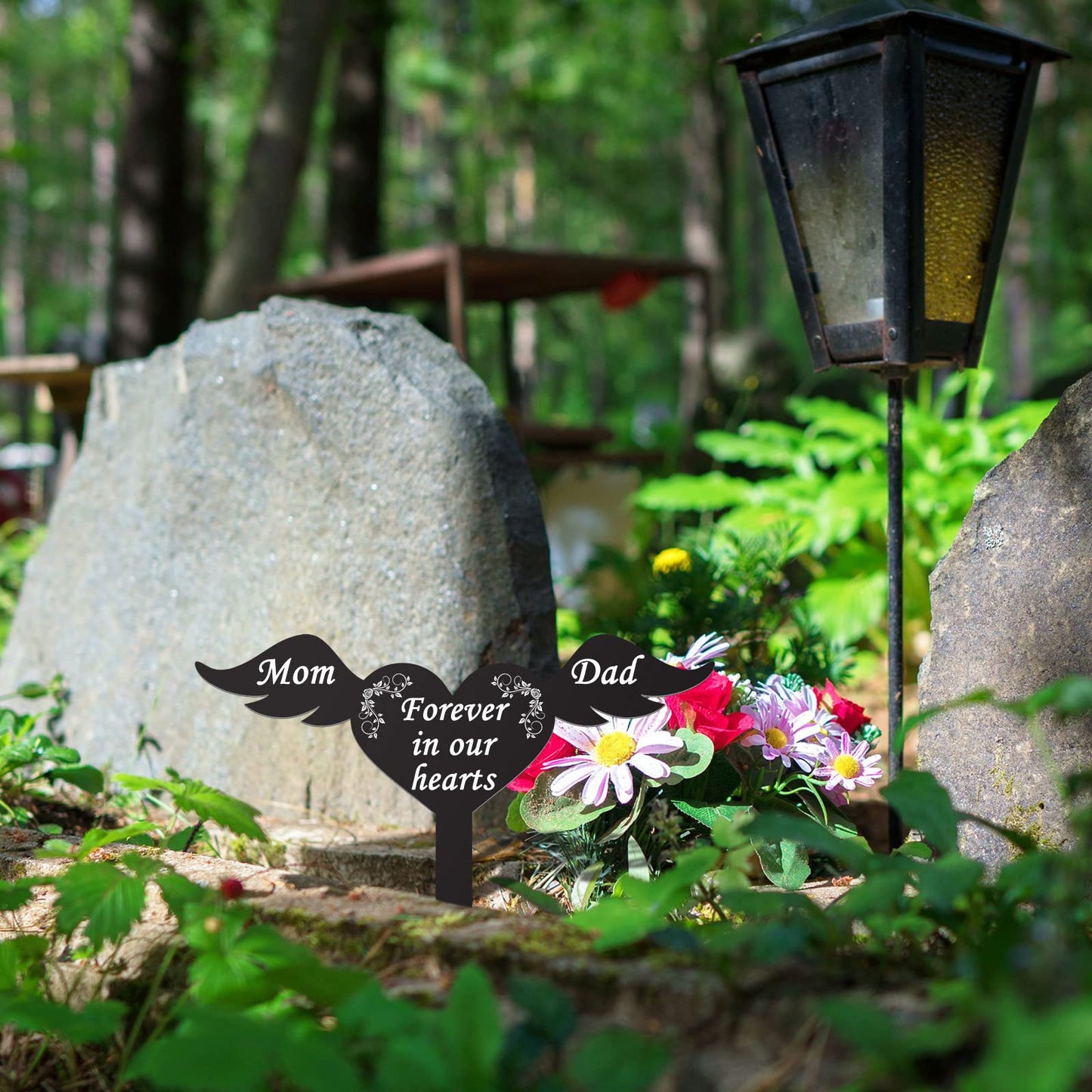 Wesiti Memorial Stakes Cemetery Grave Plaque Stake Markers Memorial Garden Wing Sign Remembrance Plaque Waterproof Sympathy Grave for Loss of Cemetery Decoration (Parents)