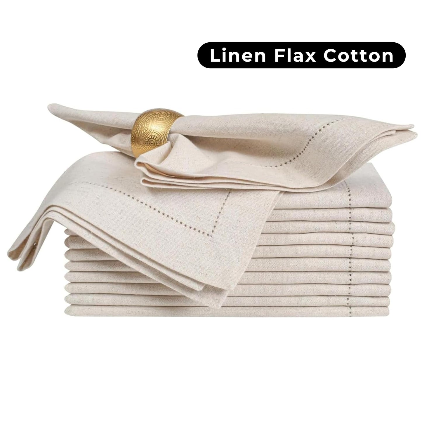 Homidate Linen Flax Cotton Cloth Dinner Napkins Set of 12 – 18x18 Natural Fabric with Hemstitched Mitered Corners – Machine Washable Wedding, Cocktail & Party Table Napkins