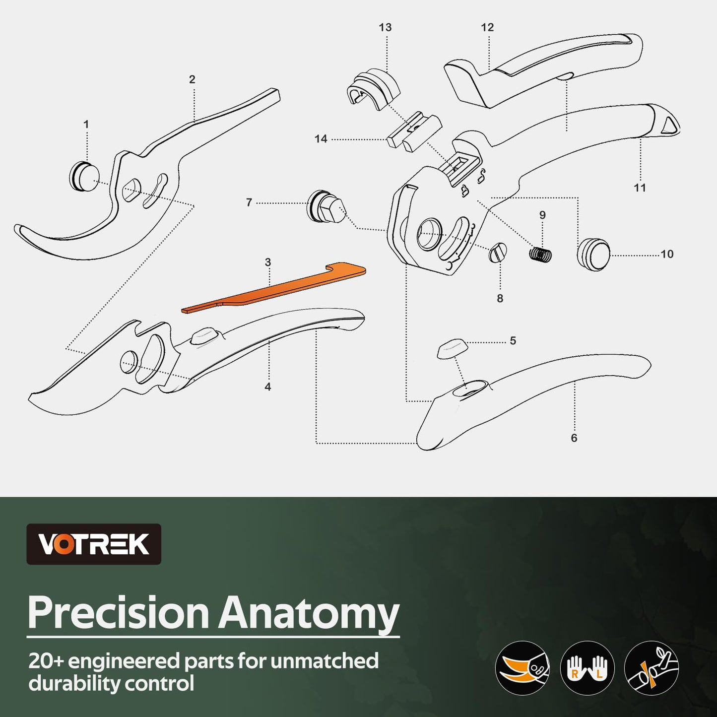 VOTREK® Pruning Shears, [Patented Stepless Handle Opening] - Garden Clippers with Ultra-Sharp SK5 Steel for Weak Hand, Bonsai Scissor Universal Fit for All Hand Sizes, Effortlessly Cut 1-Inch Branches