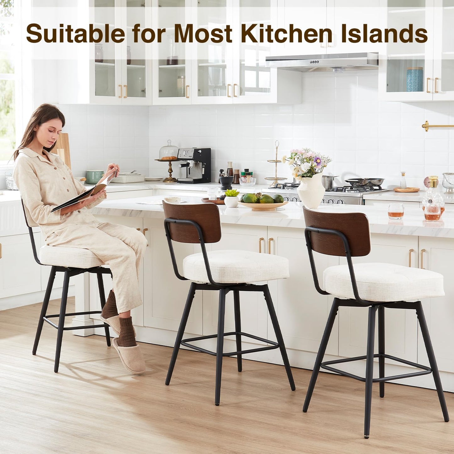kinmars Bar Stools Set of 4, Counter Height Bar Stools, Modern Counter Stools with Metal Legs, for Kitchen Island Dining Room Bar