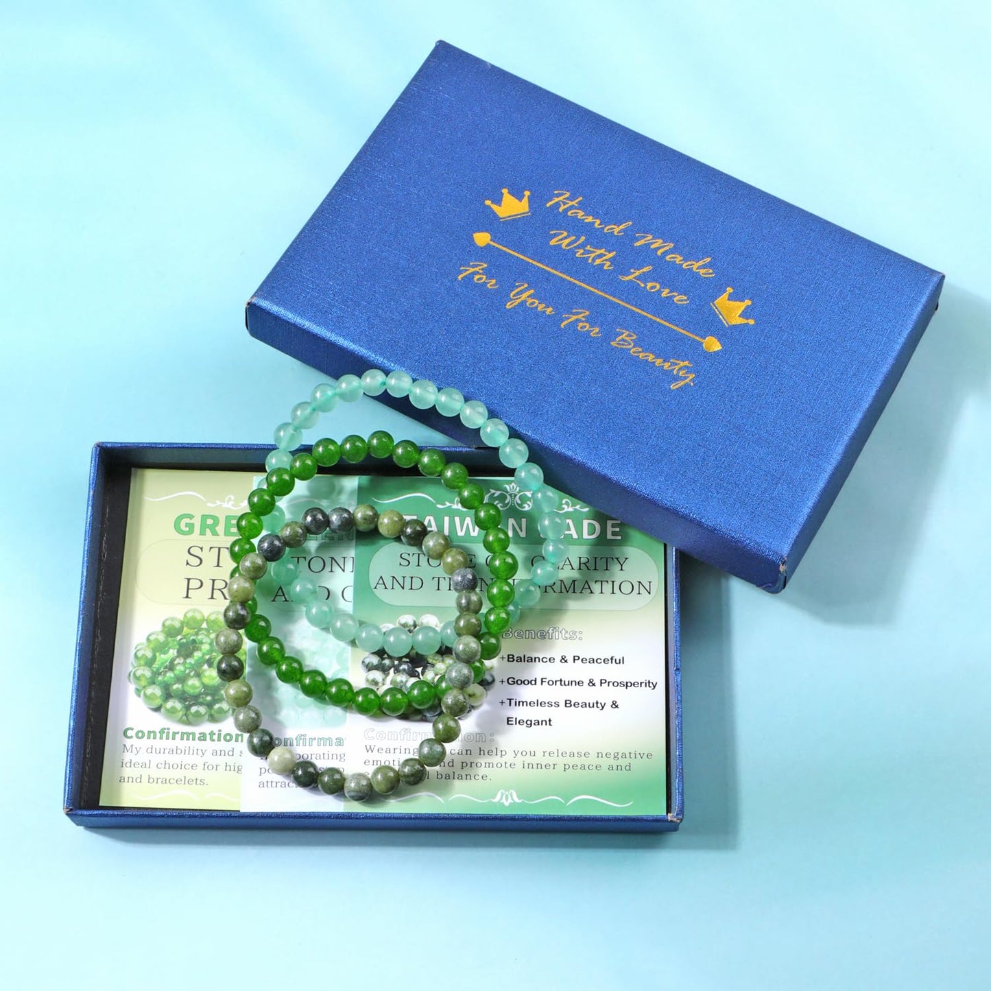 NCB 3-Piece 6mm Natural Crystal Gemstone Stretch Bracelets – ﻿Green Jade, Green Aventurine, Taiwan Jade Handmade Reiki Energy Healing Jewelry for Meditation,Yoga, Unisex