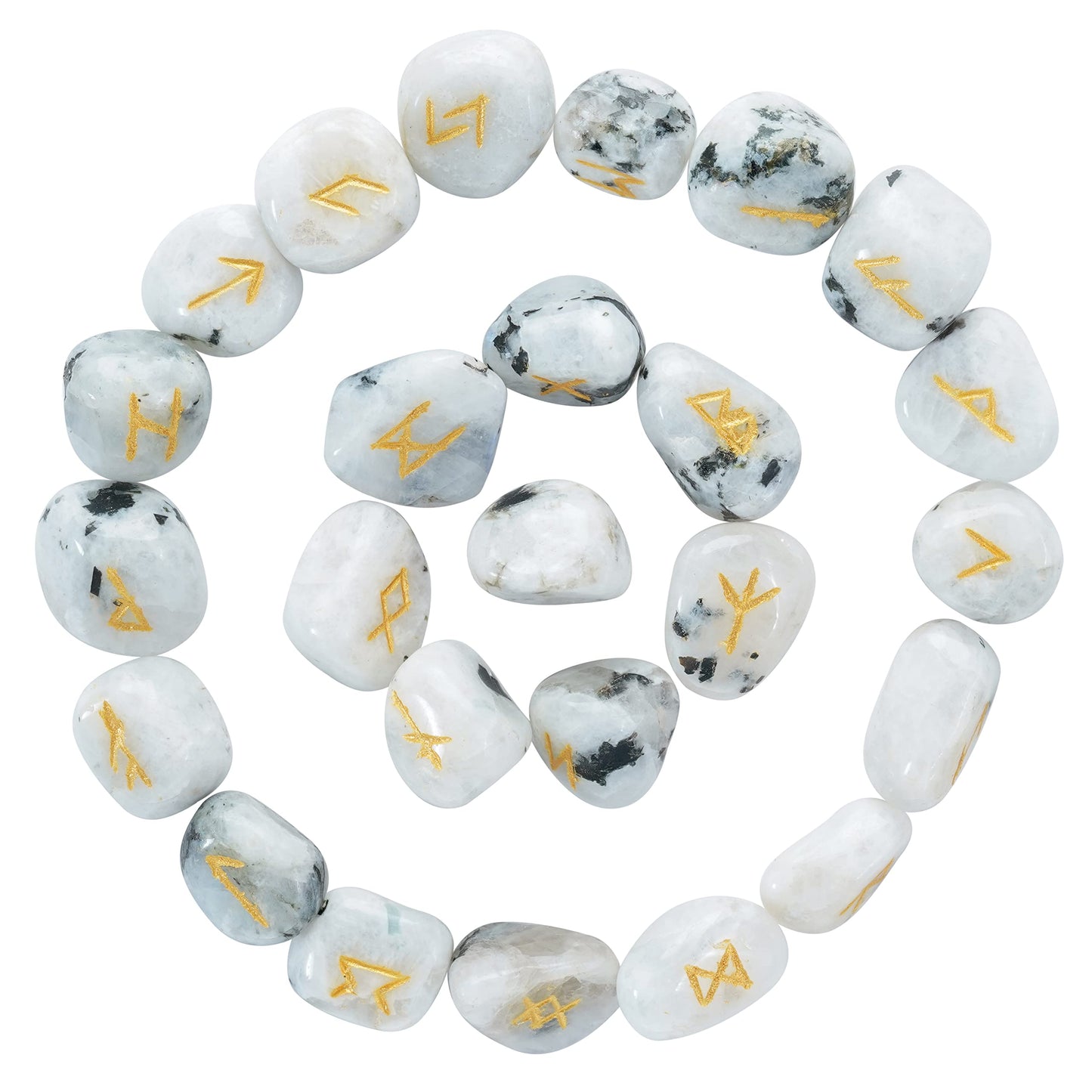 Crocon Rainbow Moonstone Rune Stones Sets 25 pcs for Beginners with Elder Futhark Alphabets for Healing Chakra Crystals Reiki feng Shui Gemstone Runes Set Size: 15-20 mm with a Pouch & Rune brochure