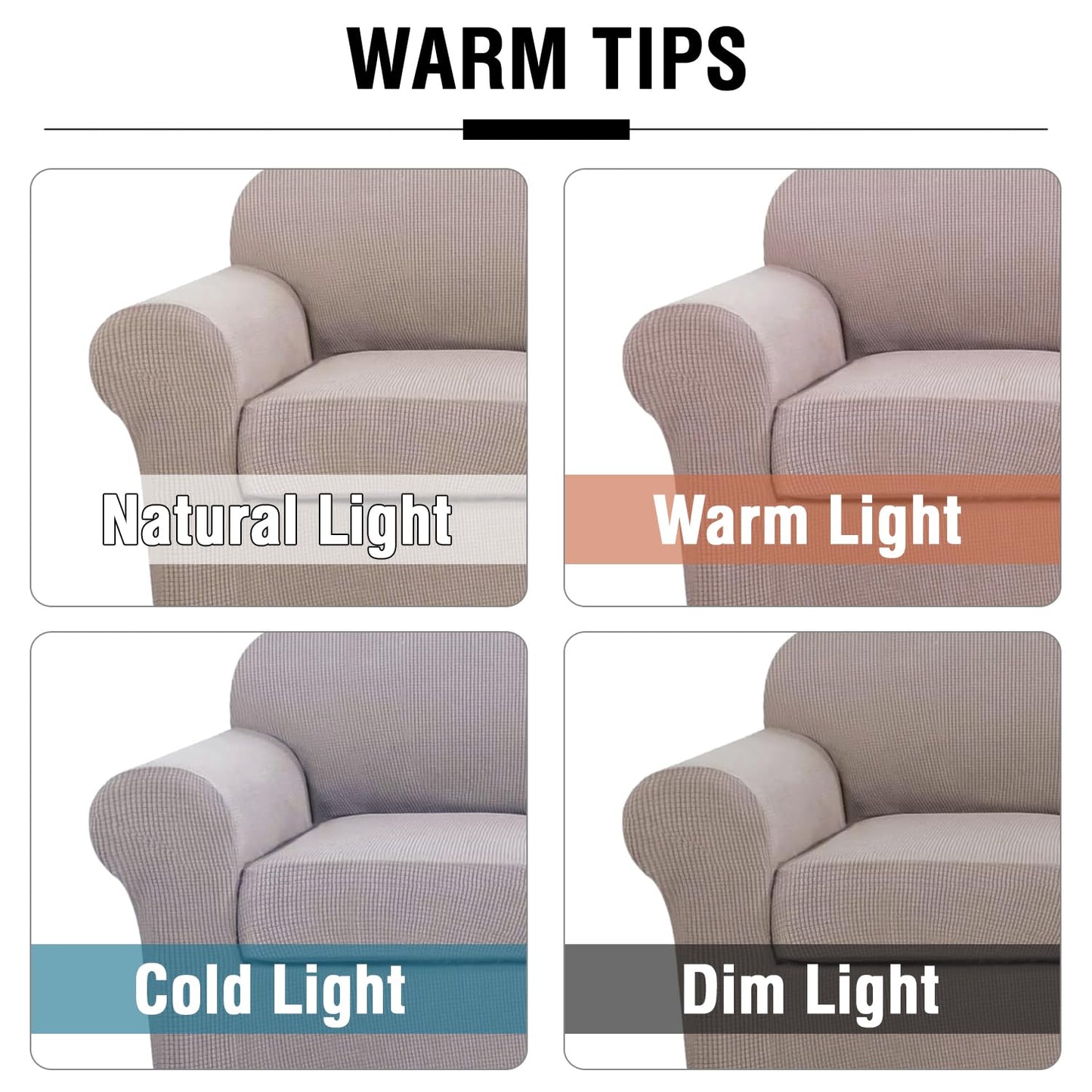 H.VERSAILTEX 4 Piece Stretch Sofa Covers for 3 Cushion Couch Covers for Living Room Slipcovers (Base Cover Plus 3 Seat Cushion Covers) Upgraded Thicker Jacquard Fabric (Sofa, Sand)